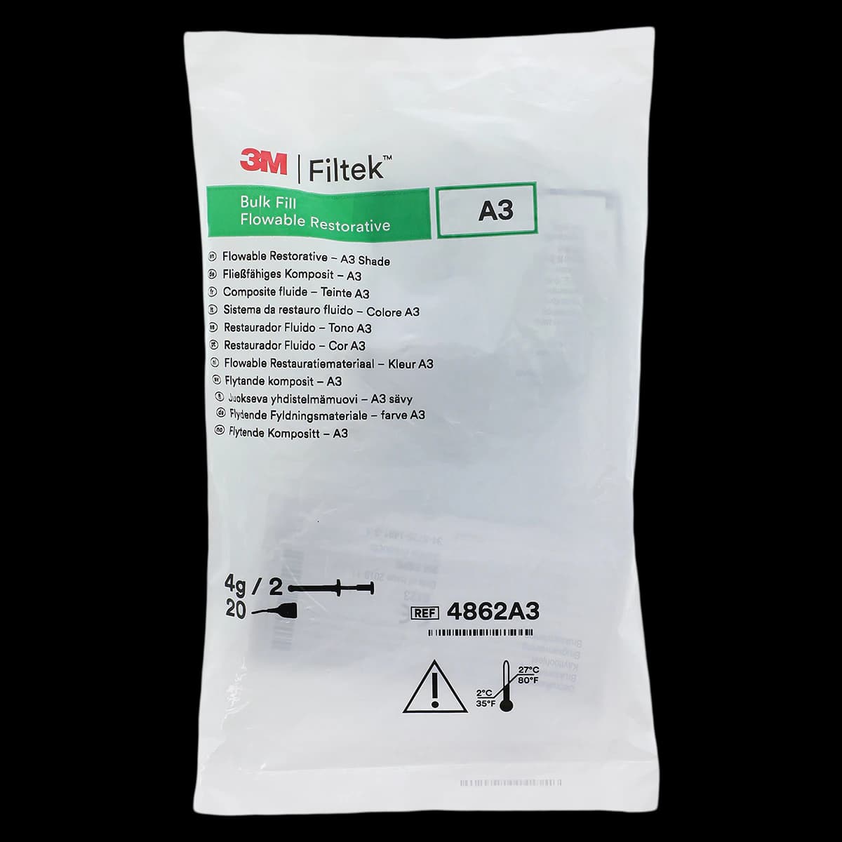 3M Filtek Bulk Fill Flowable Restorative Syringe Refill, Shade A3, 2 x 2g Syringes, 20 Tips, 4862A3 - Filtek Bulk Fill Flow Syringe A3 - Image 1