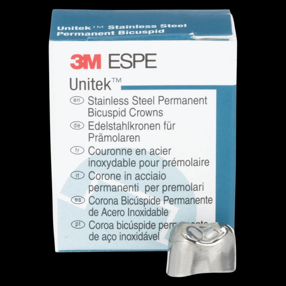 3M Unitek Stainless Steel Permanent Bicuspid Crown, Upper Right First Bicuspid, Size 5 (5UR), 5/Box, 900525 thumbnail 2