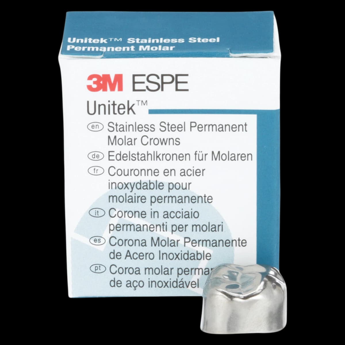 3M Unitek Stainless Steel Permanent Molar Crown, Upper Right First Molar, Size 4 (1UR4), 5/Box, 900324 - 3M Unitek SS Permanent Molar Crowns Upper Right First Permanent Molar Size 4 5Bx - Image 1