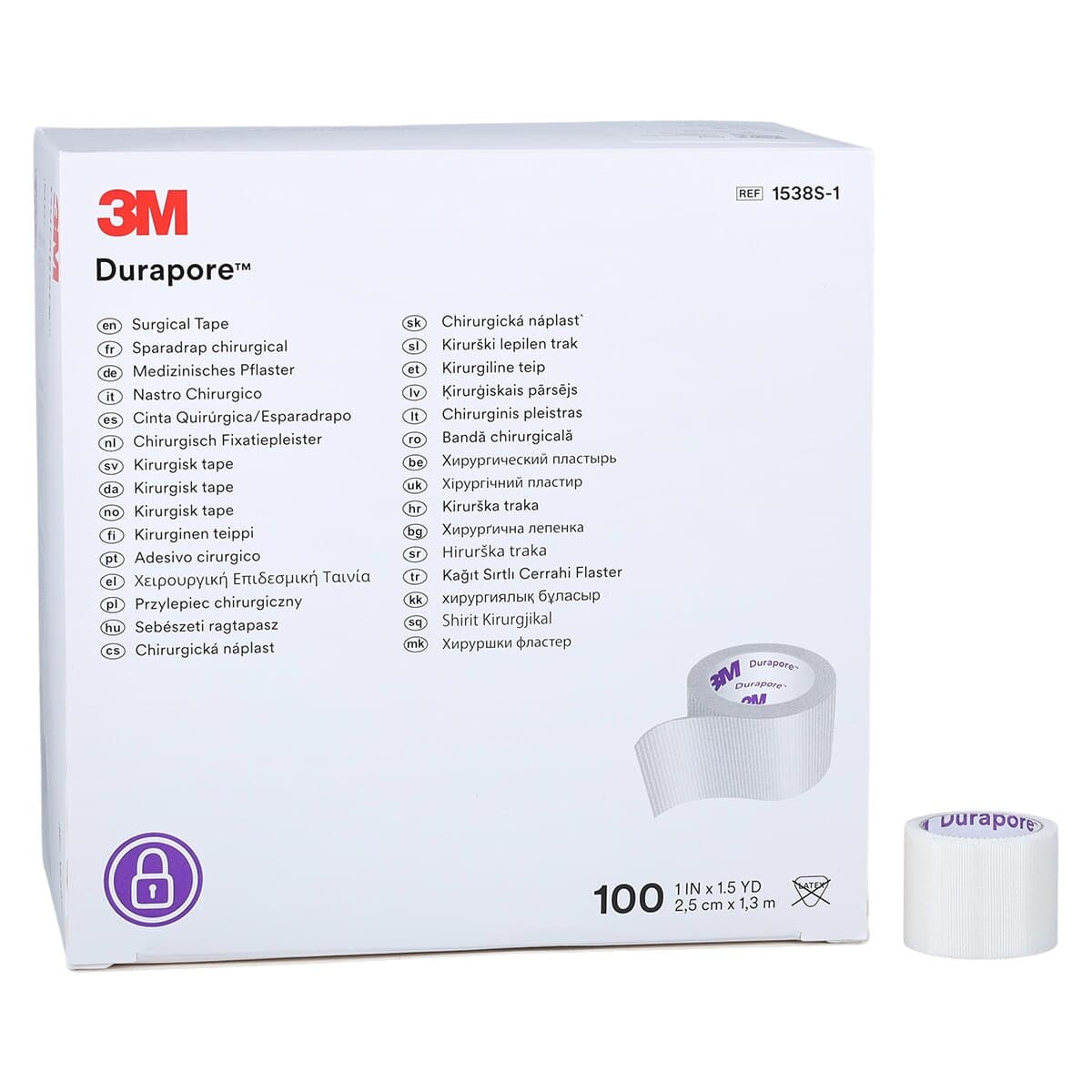 3M Durapore Surgical Tape, Silk-Like Cloth, 1" x 1.5 yd, White, Non-Sterile, 100 Rolls/Box, 1538S-1 thumbnail 2