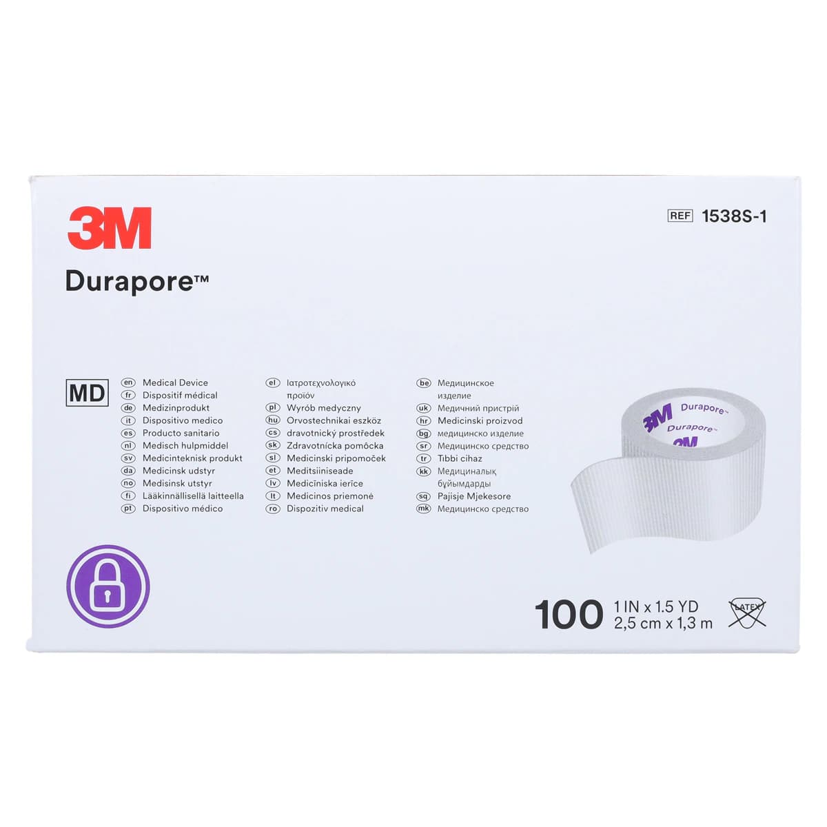 3M Durapore Surgical Tape, Silk-Like Cloth, 1" x 1.5 yd, White, Non-Sterile, 100 Rolls/Box, 1538S-1 thumbnail 4