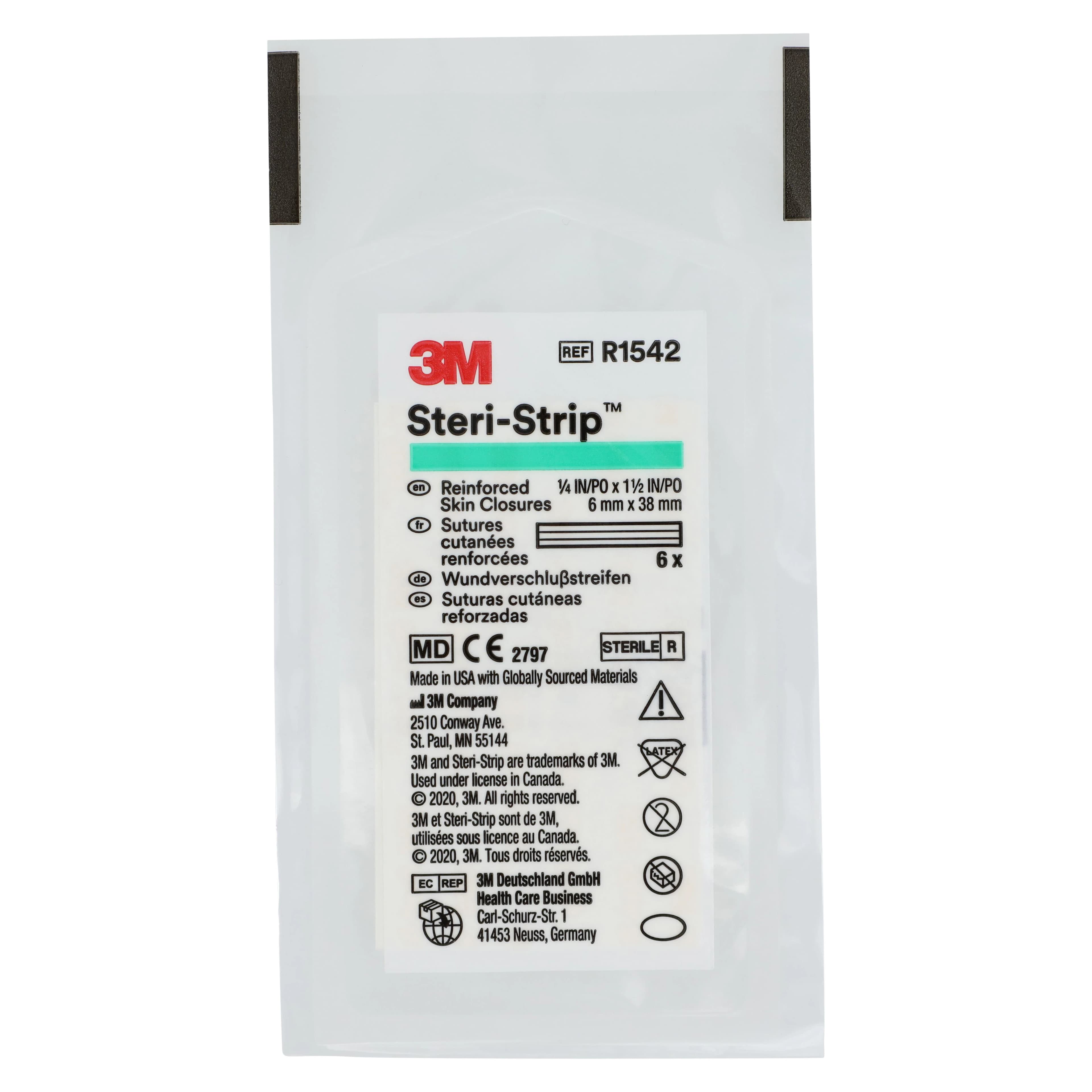 3M Steri-Strip Adhesive Skin Closures, Reinforced, 1/4" x 1-1/2", White, Sterile, 50/Box, R1542 thumbnail 3