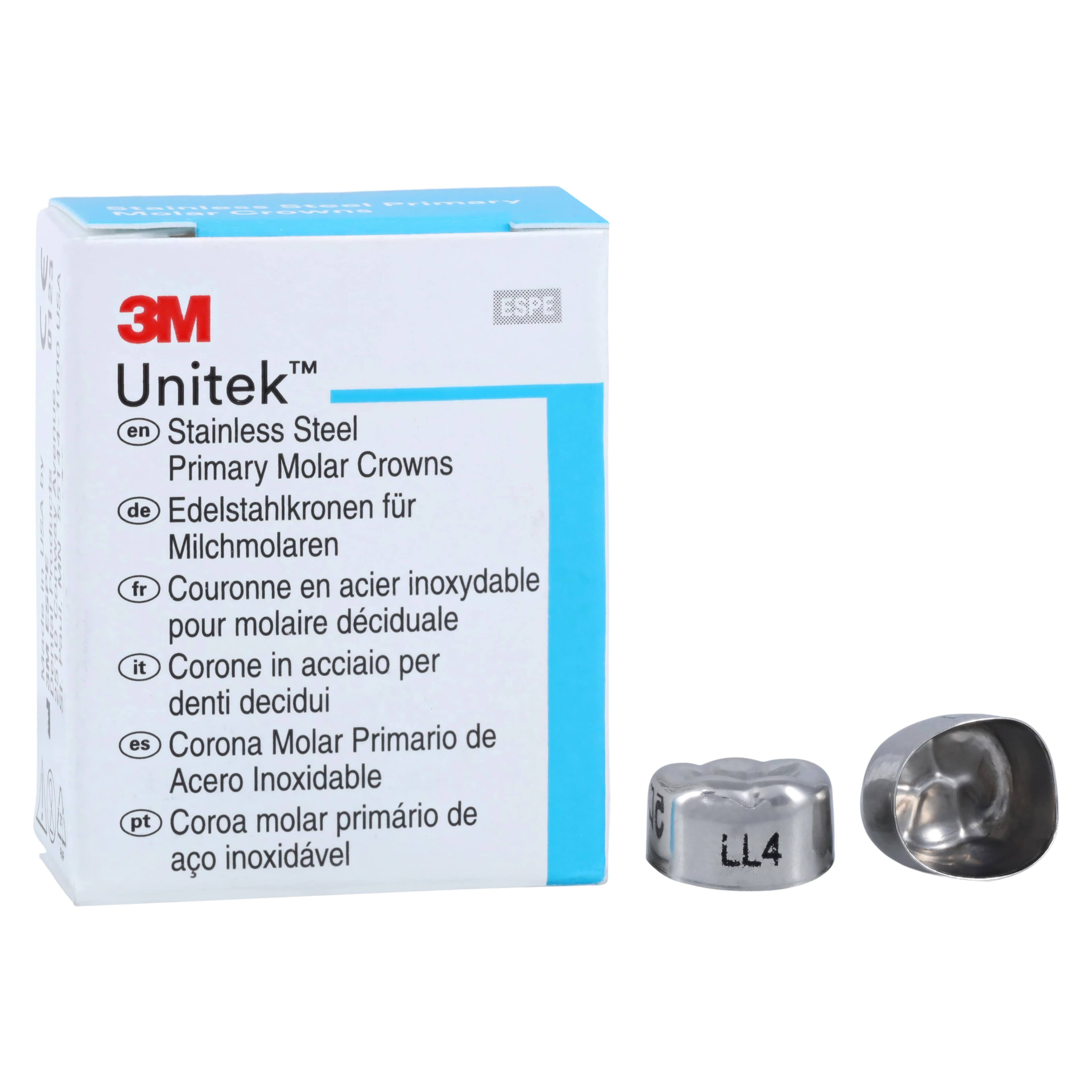 3M Unitek Stainless Steel Primary Molar Crowns, Lower Left Second Primary Molar, Size 4 (LL4), 5/Box, 900234 thumbnail 2