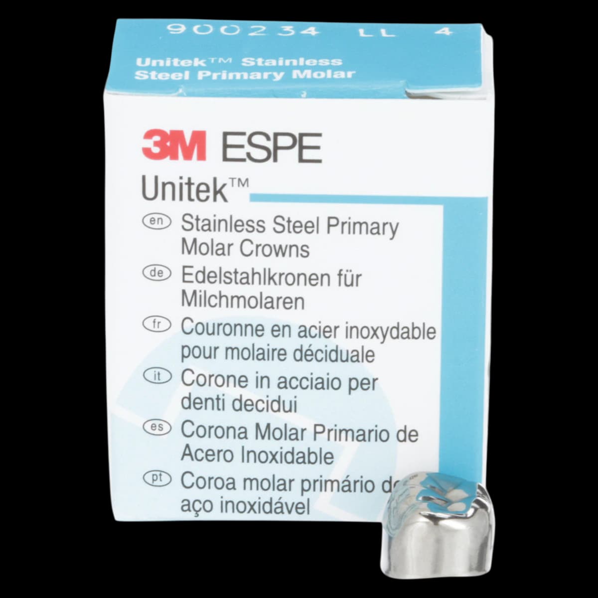 3M Unitek Stainless Steel Primary Molar Crowns, Lower Left Second Primary Molar, Size 4 (LL4), 5/Box, 900234 - 3M Unitek SS Primary Molar Crowns Lower Left Second Primary Molar Size 4 5Bx - Image 1
