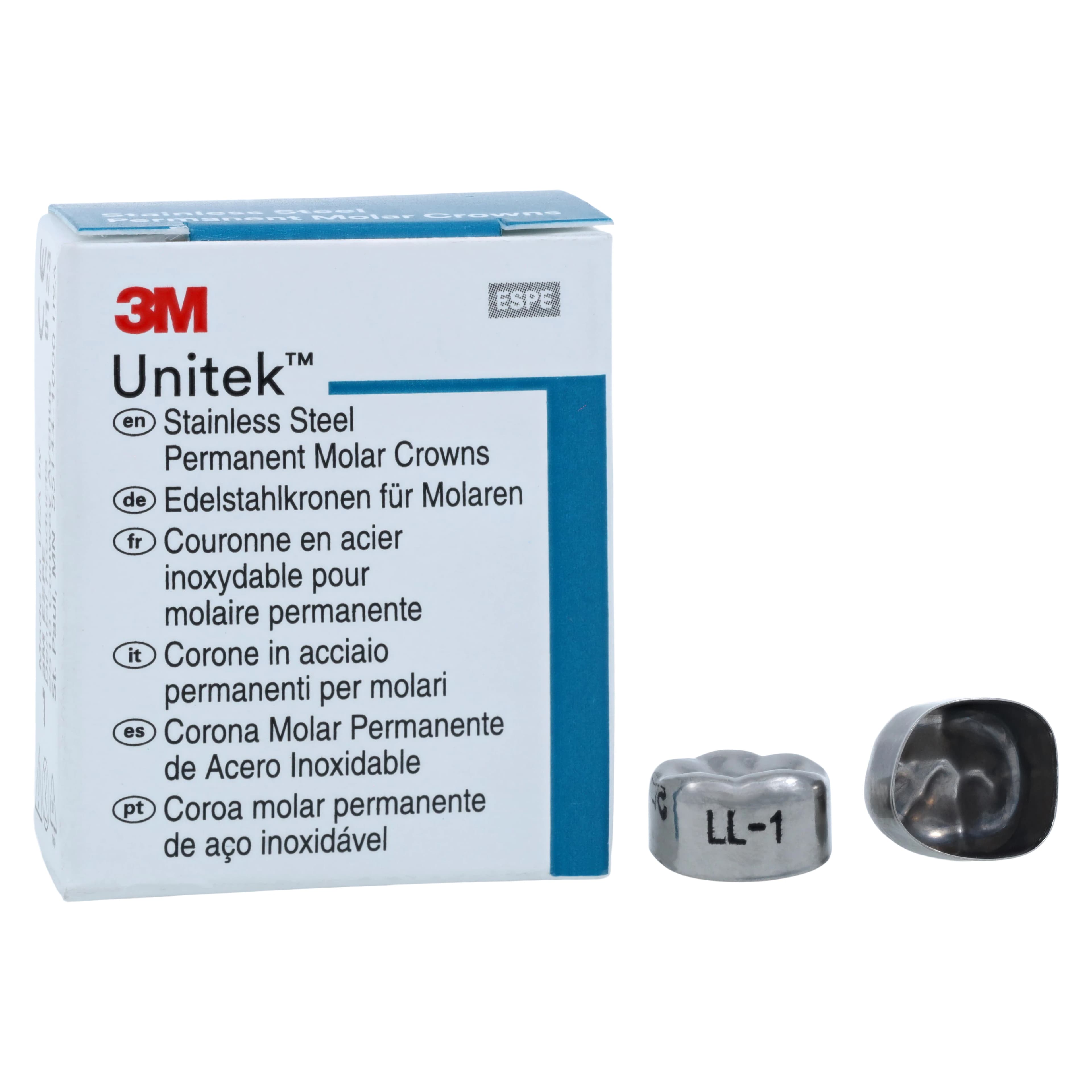 3M Unitek Stainless Steel Permanent Molar Crown, Lower Left First Molar, Size 1 (1LL), 5/Box, 900331 - 3M Unitek SS Permanent Molar Crowns Lower Left First Permanent Molar Size 1 5Bx - Image 1