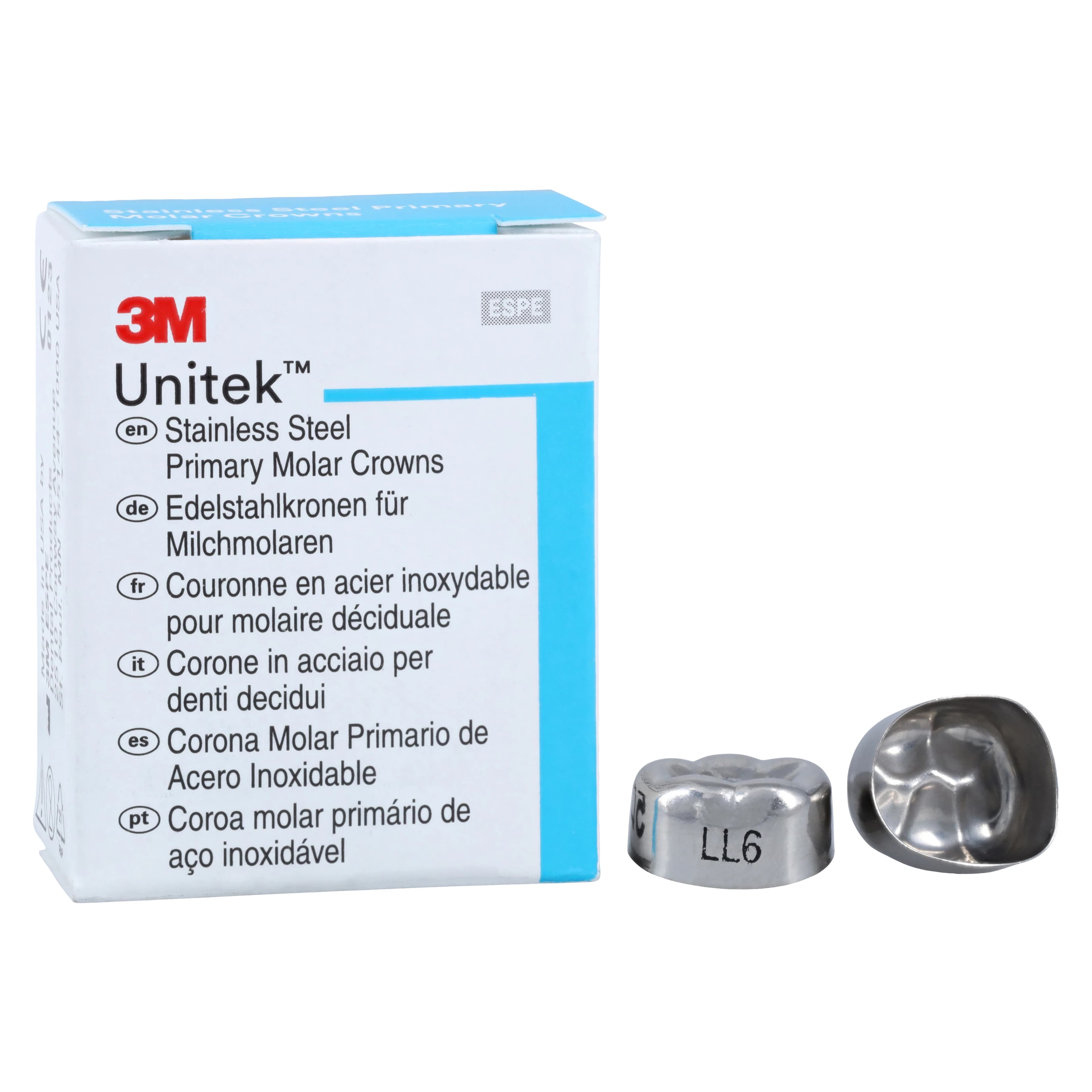 3M Unitek Stainless Steel Primary Molar Crowns, Lower Left Second Primary Molar, Size 6 (LL6), 5/Box, 900236 - 3M Unitek SS Primary Molar Crowns Lower Left Second Primary Molar Size 6 5Bx - Image 1