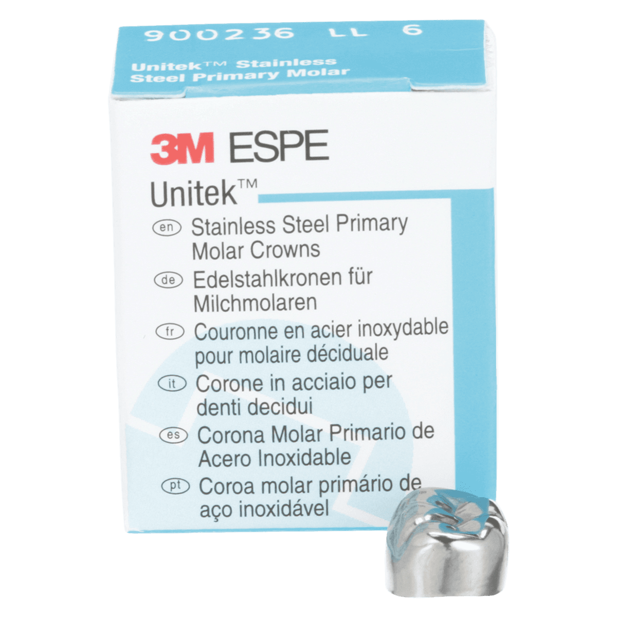3M Unitek Stainless Steel Primary Molar Crowns, Lower Left Second Primary Molar, Size 6 (LL6), 5/Box, 900236 thumbnail 2