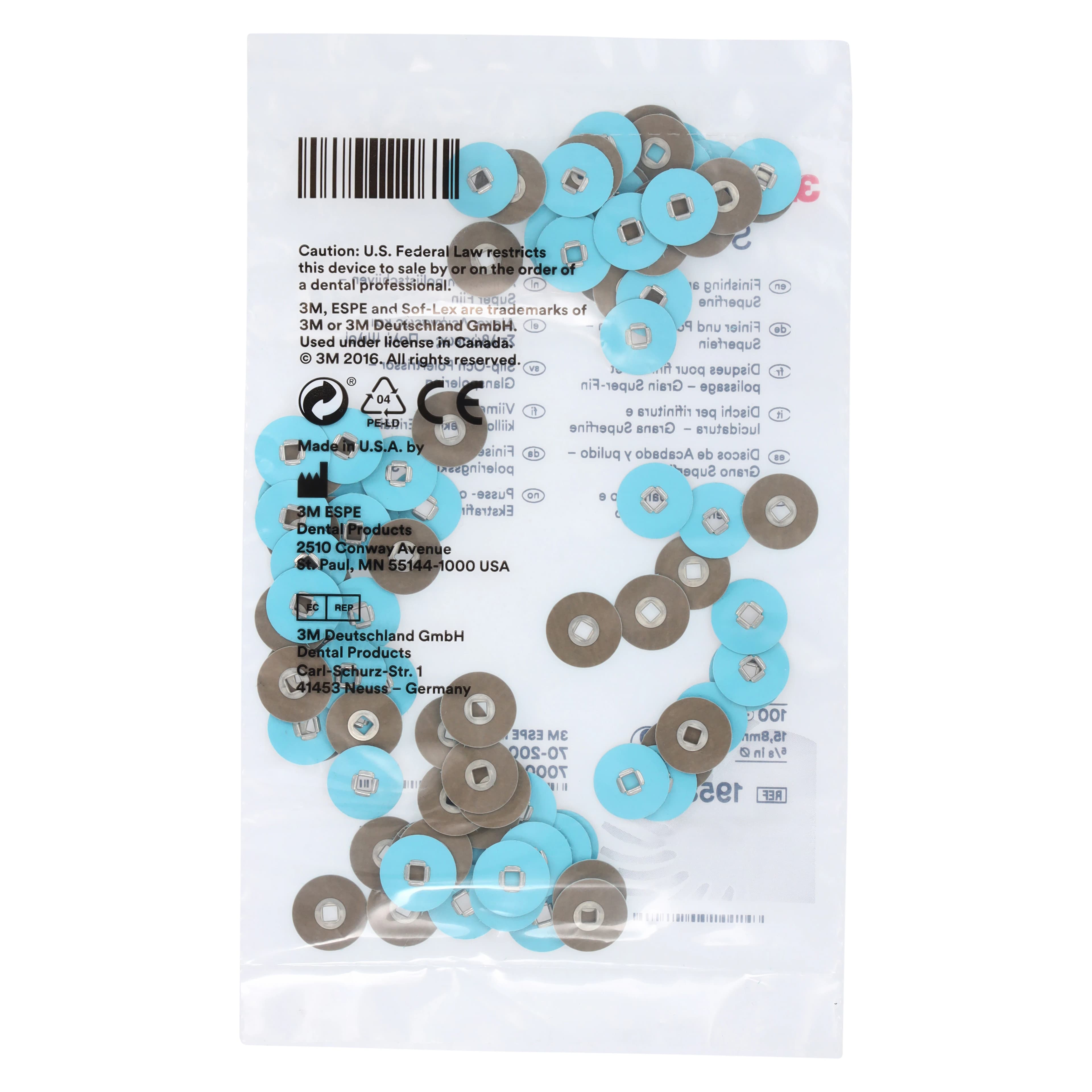 3M Sof-Lex Contouring and Polishing Discs, Square Eyelet Center, 5/8" (0.625"), Superfine, Light Blue, 100/Pk, 1958SF thumbnail 4
