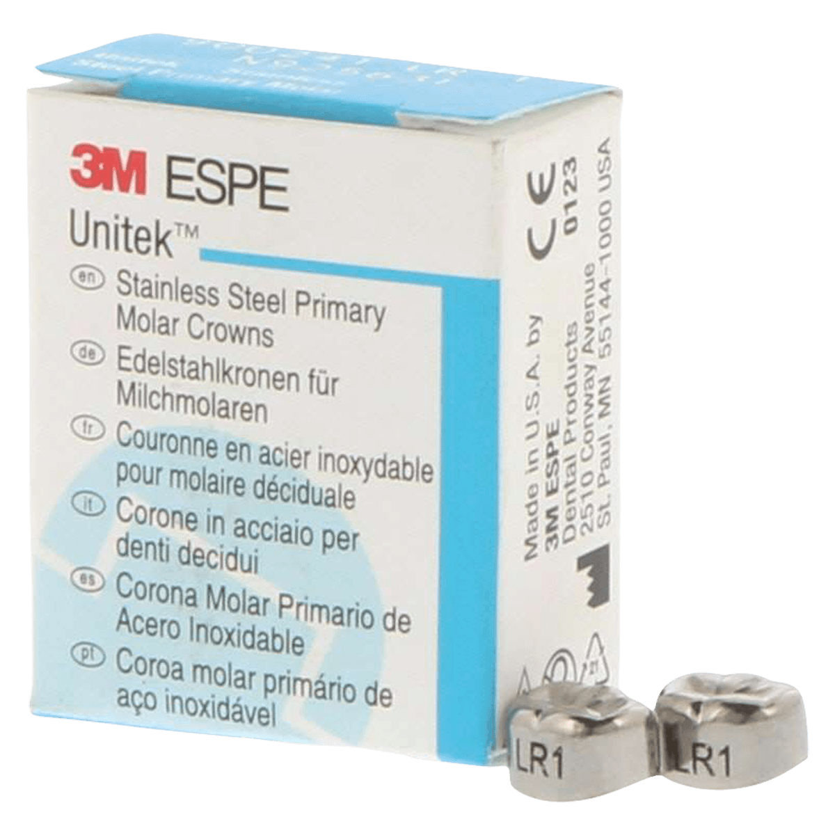 3M Unitek Stainless Steel Primary Molar Crowns, Lower Right Second Primary Molar, Size 1 (2LR1), 5/Box, 900241 thumbnail 2