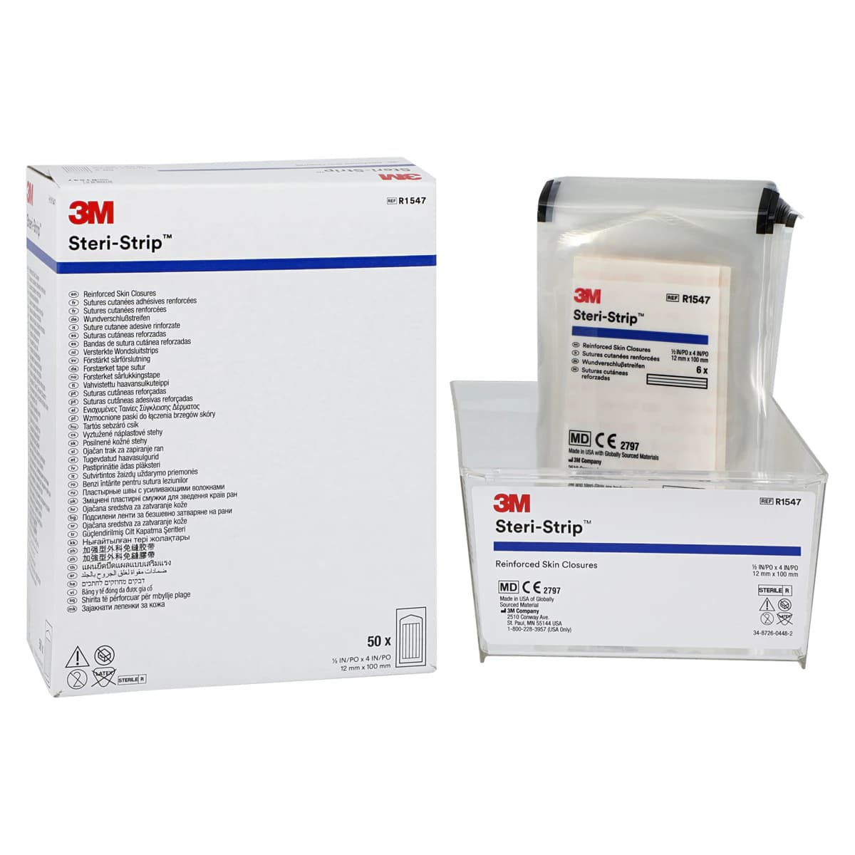 3M Steri-Strip Reinforced Adhesive Skin Closures, 1/2" x 4" (12mm x 100mm), 6 Strips per Envelope, 50 per Box, R1547 thumbnail 2