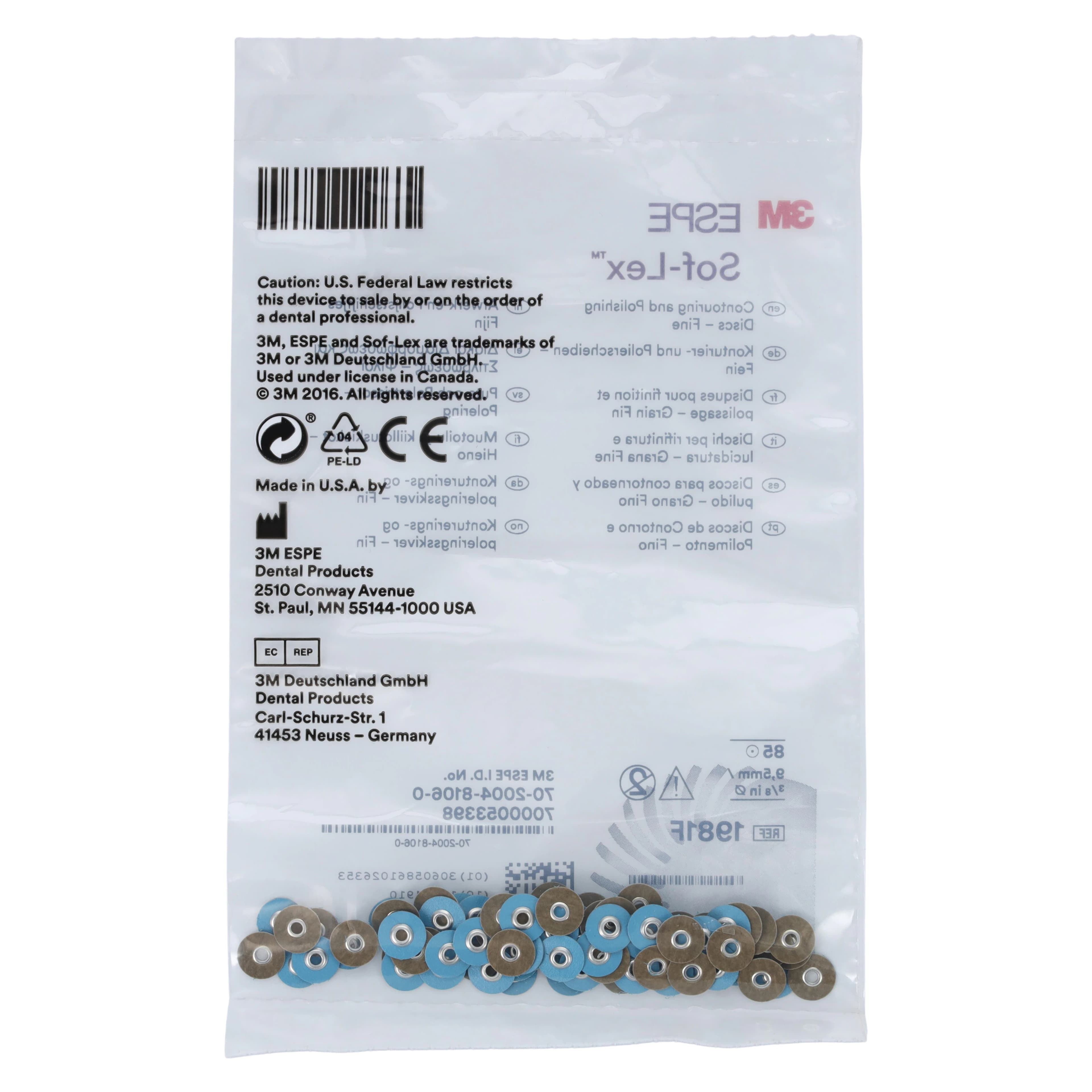 3M Sof-Lex Contouring and Polishing Pop-On Discs, 3/8" Diameter, Fine (Light Blue), 85/Box, 1981F thumbnail 4