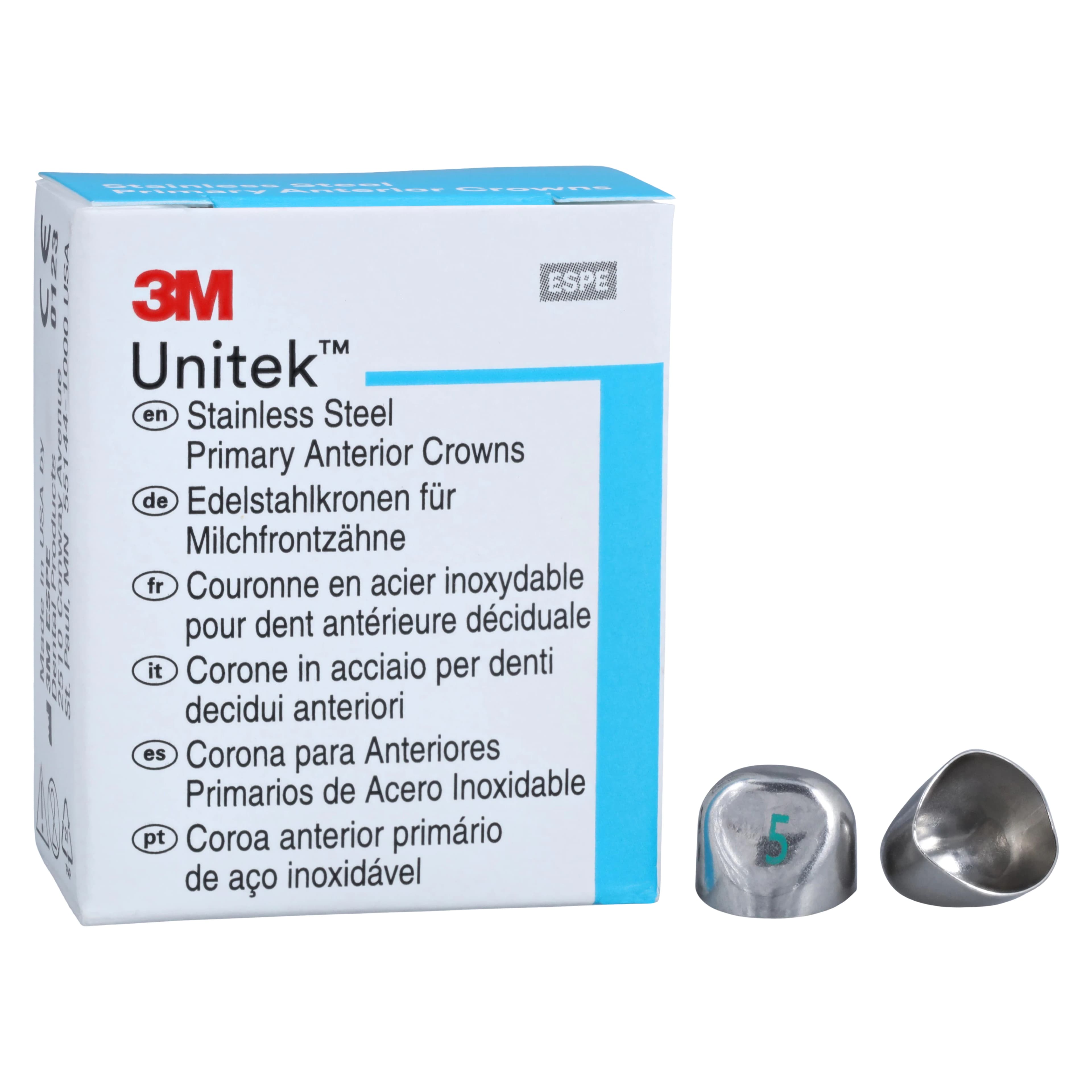 3M Unitek Stainless Steel Primary Anterior Crowns, Upper Cuspid, Size 5 (5U), 5/Box, 907045 thumbnail 2