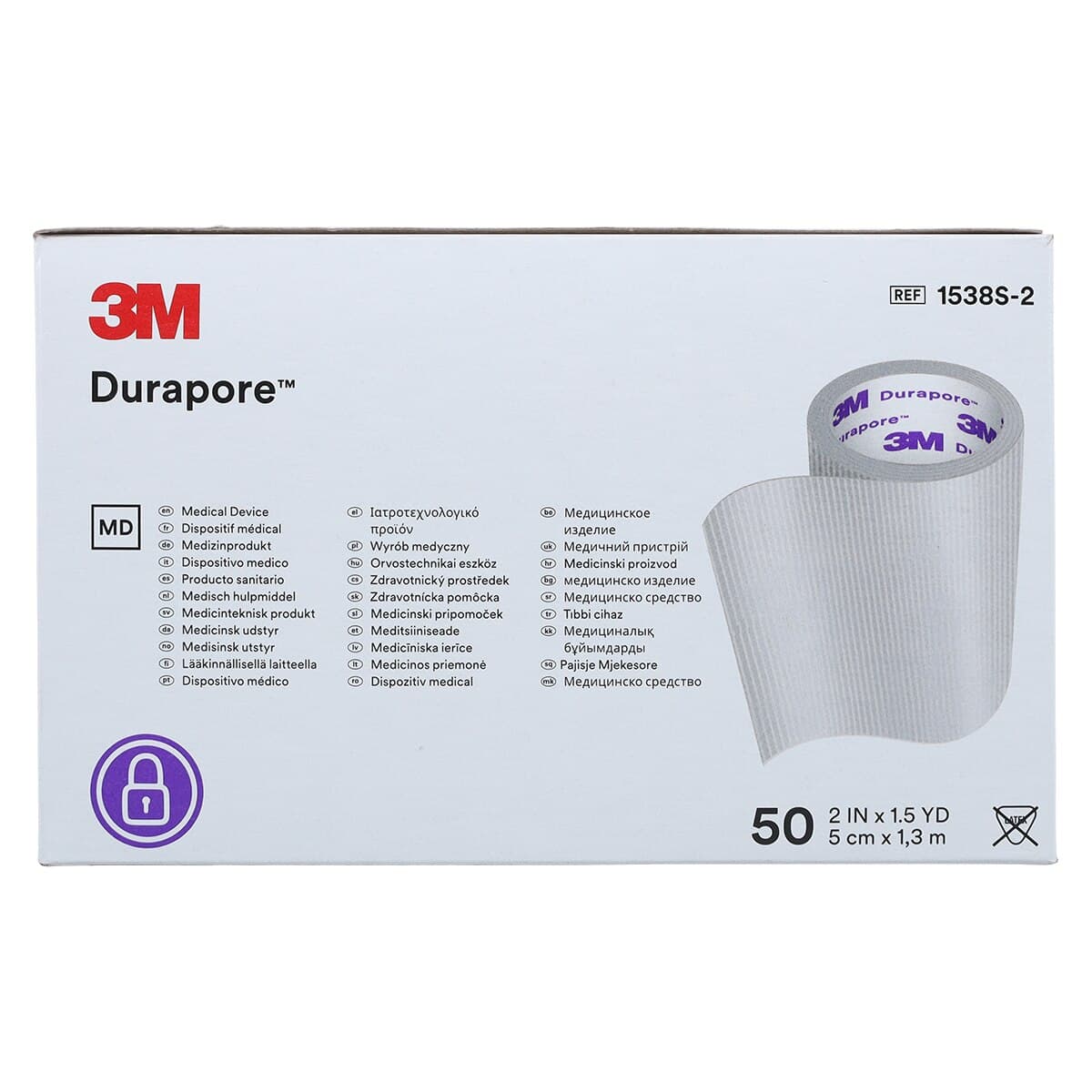 3M Durapore Surgical Tape, Silk-Like Cloth, 2" x 1.5 yd, White, Non-Sterile, 50/Box, 1538S-2 thumbnail 4