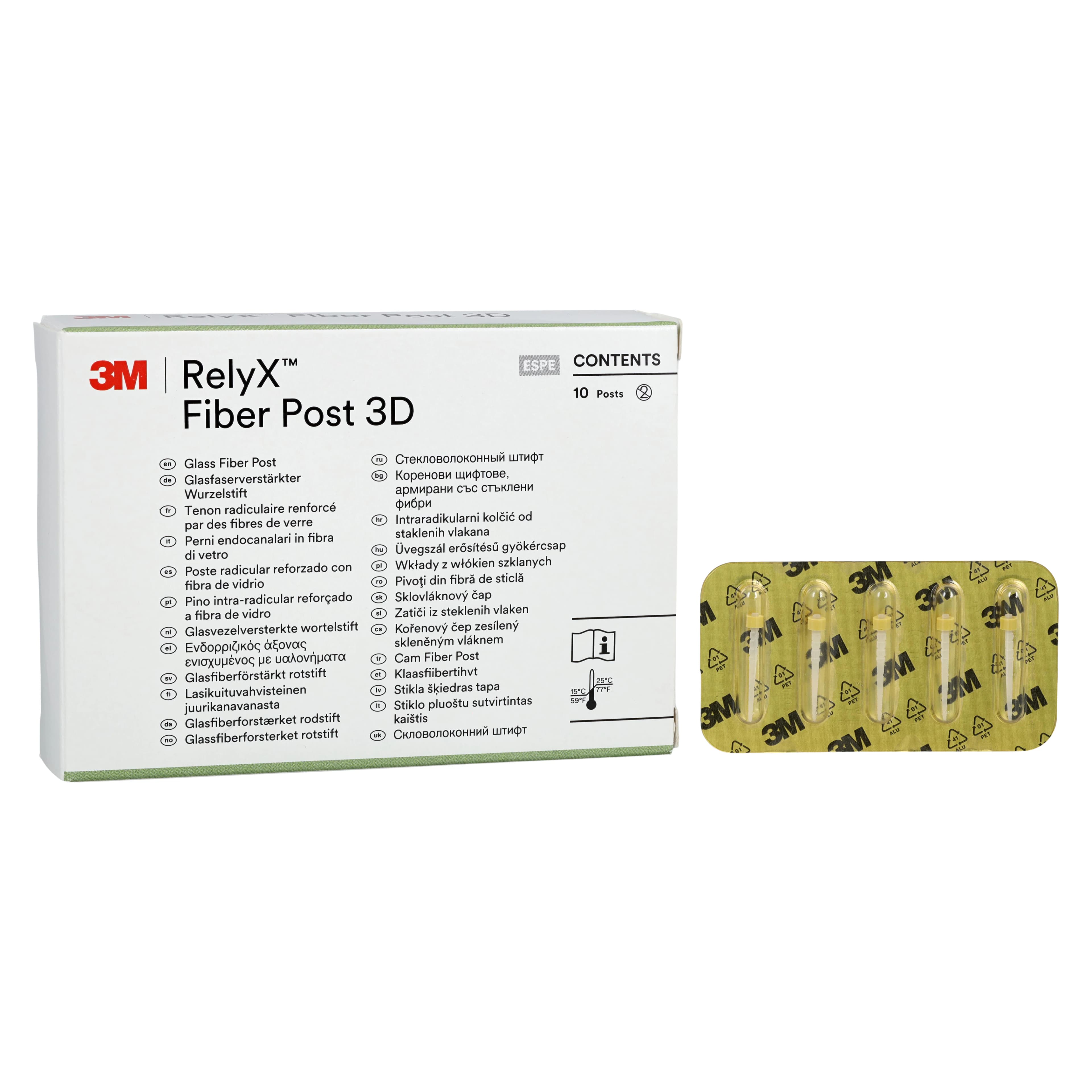 3M RelyX Fiber Post 3D Glass Fiber Post Refill, Size 1 (1.3mm dia.), Yellow, 10/Pack, 56949 - RelyX Fiber Post 3D Refill Size 1 Yellow 10Pk - Image 1