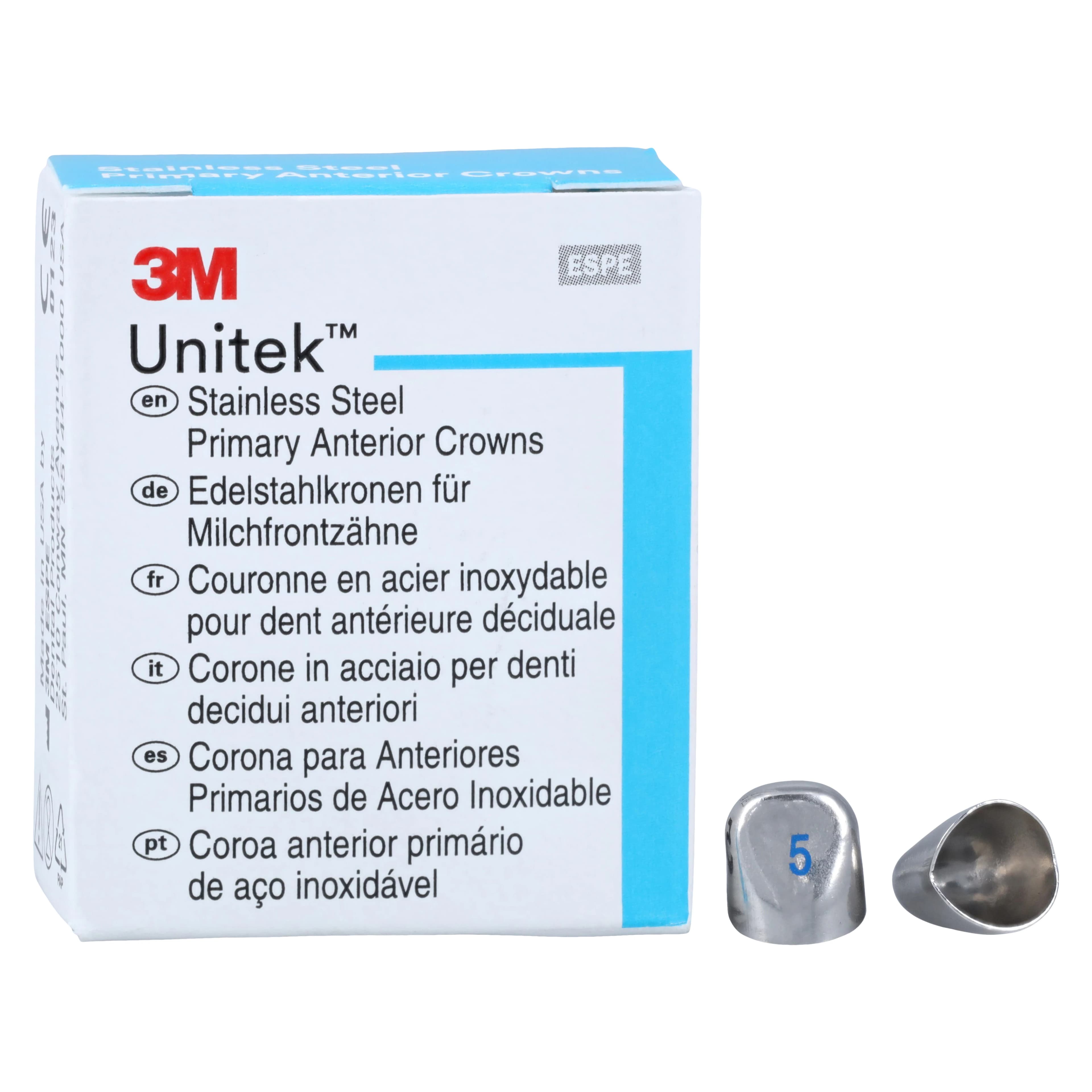 3M Unitek Stainless Steel Primary Anterior Crowns, Lower Cuspid, Size 5L, 5/Box, 907055 thumbnail 2