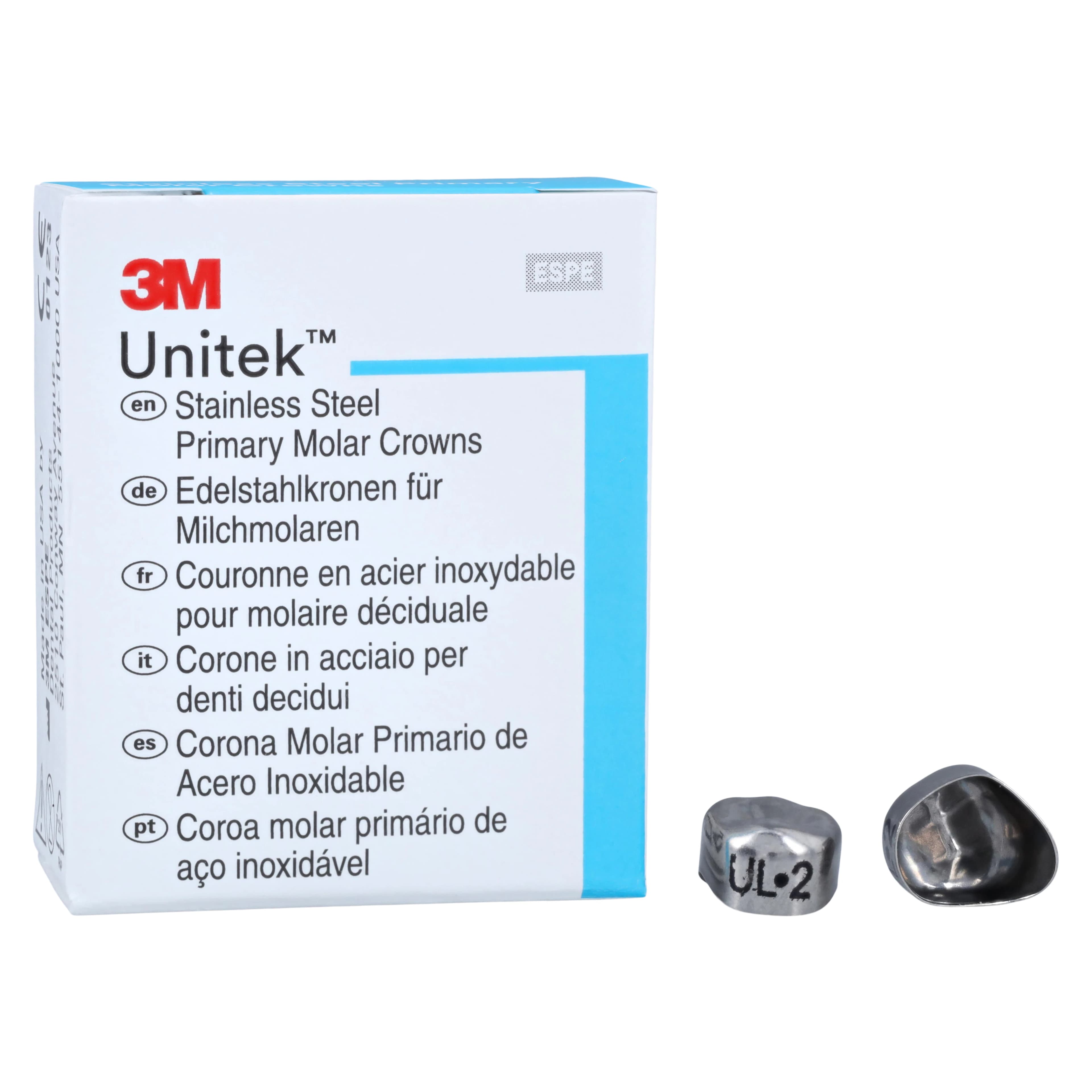 3M Unitek Stainless Steel Primary Molar Crown, Upper Left First Molar, Size 2 (UL2), 5/Box, 900112 thumbnail 2