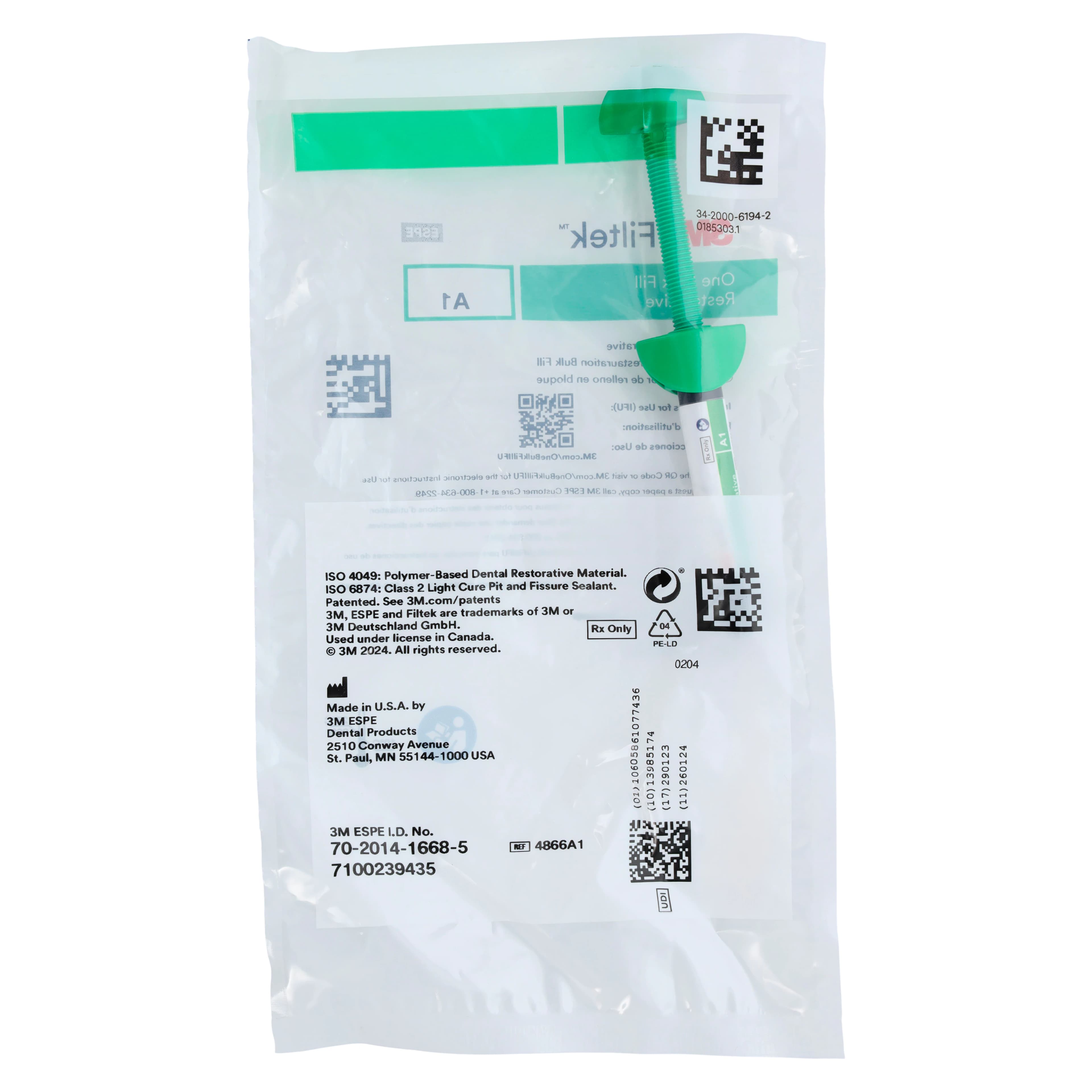 3M Filtek One Bulk Fill Restorative Syringe Refill, 4g, Shade A1, 4866A1 thumbnail 4