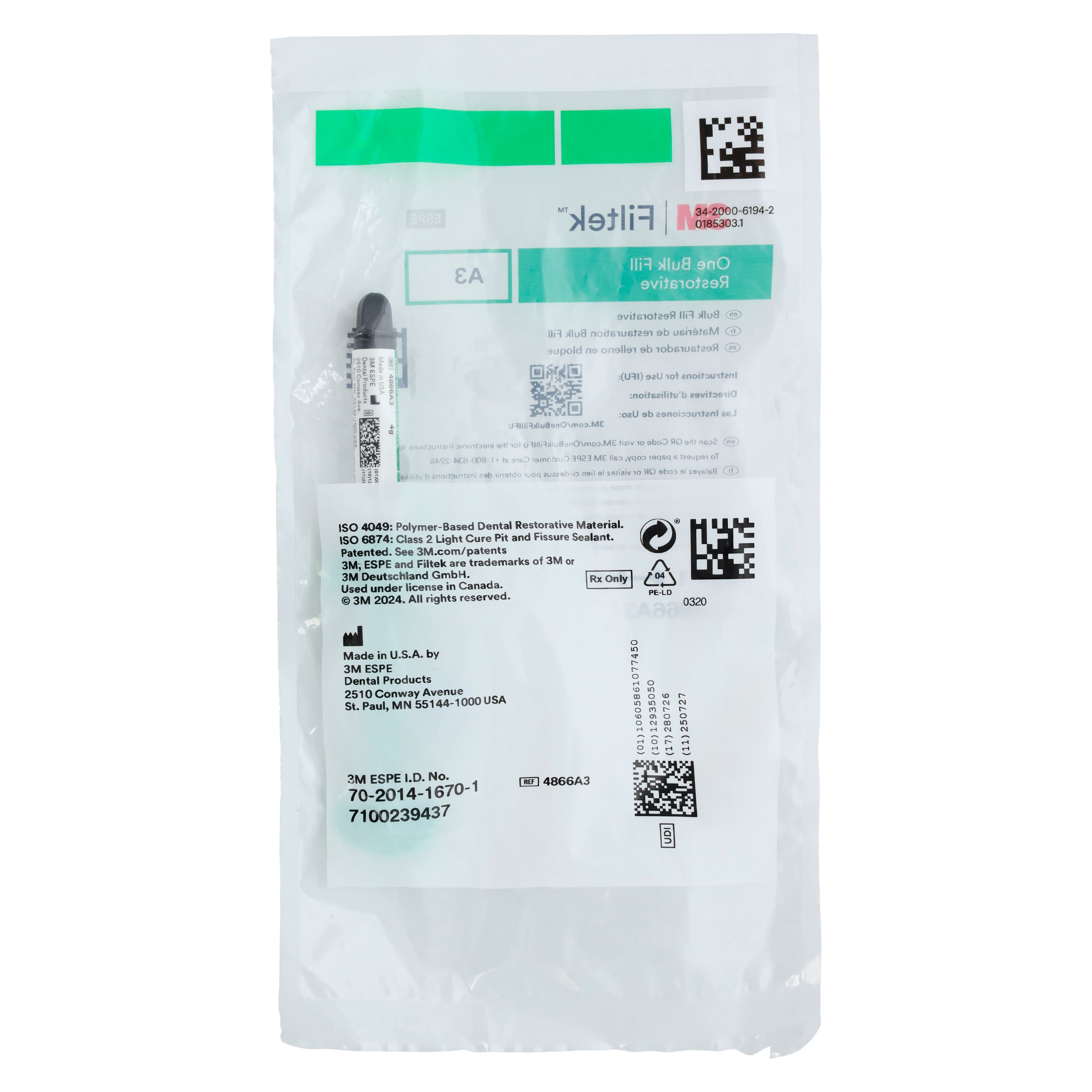 3M Filtek One Bulk Fill Restorative, Syringe Refill, 4g, Shade A3, 4866A3 thumbnail 5