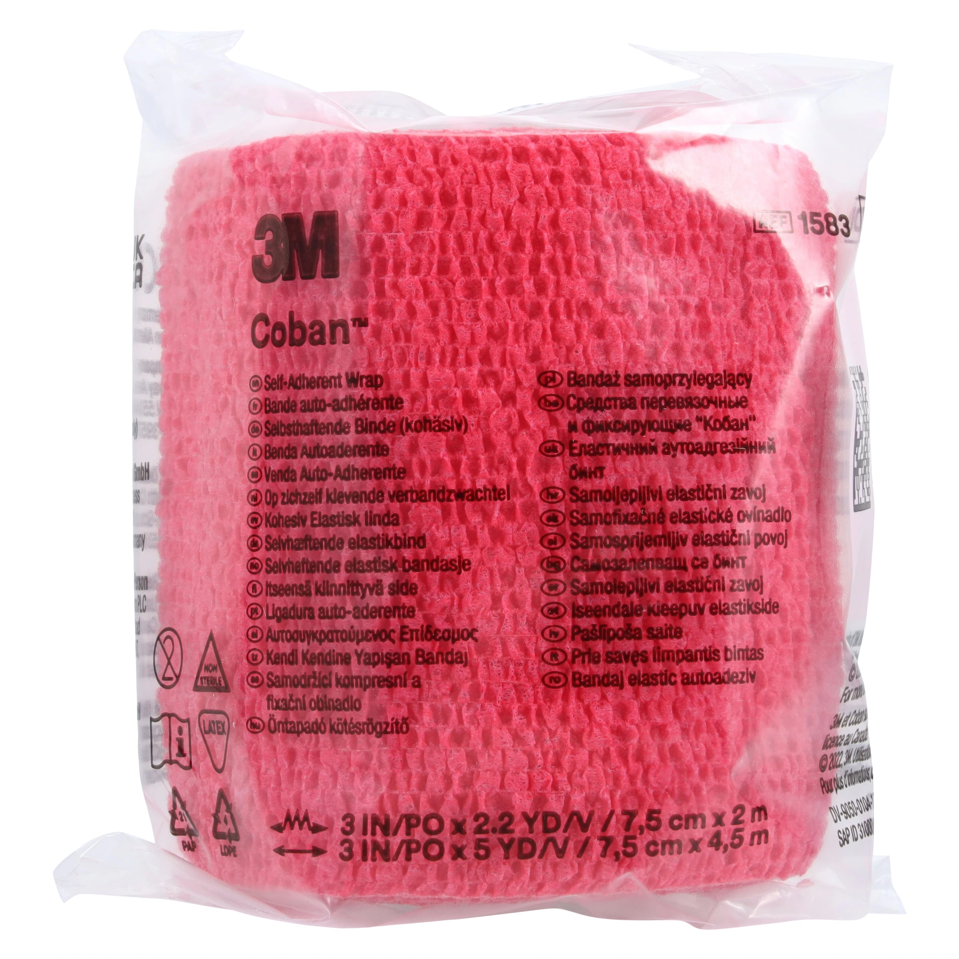 3M Coban Self-Adherent Wrap 1583R, 3" x 5 yds, Red, Non-Sterile, Latex-Free, 24/Case thumbnail 3
