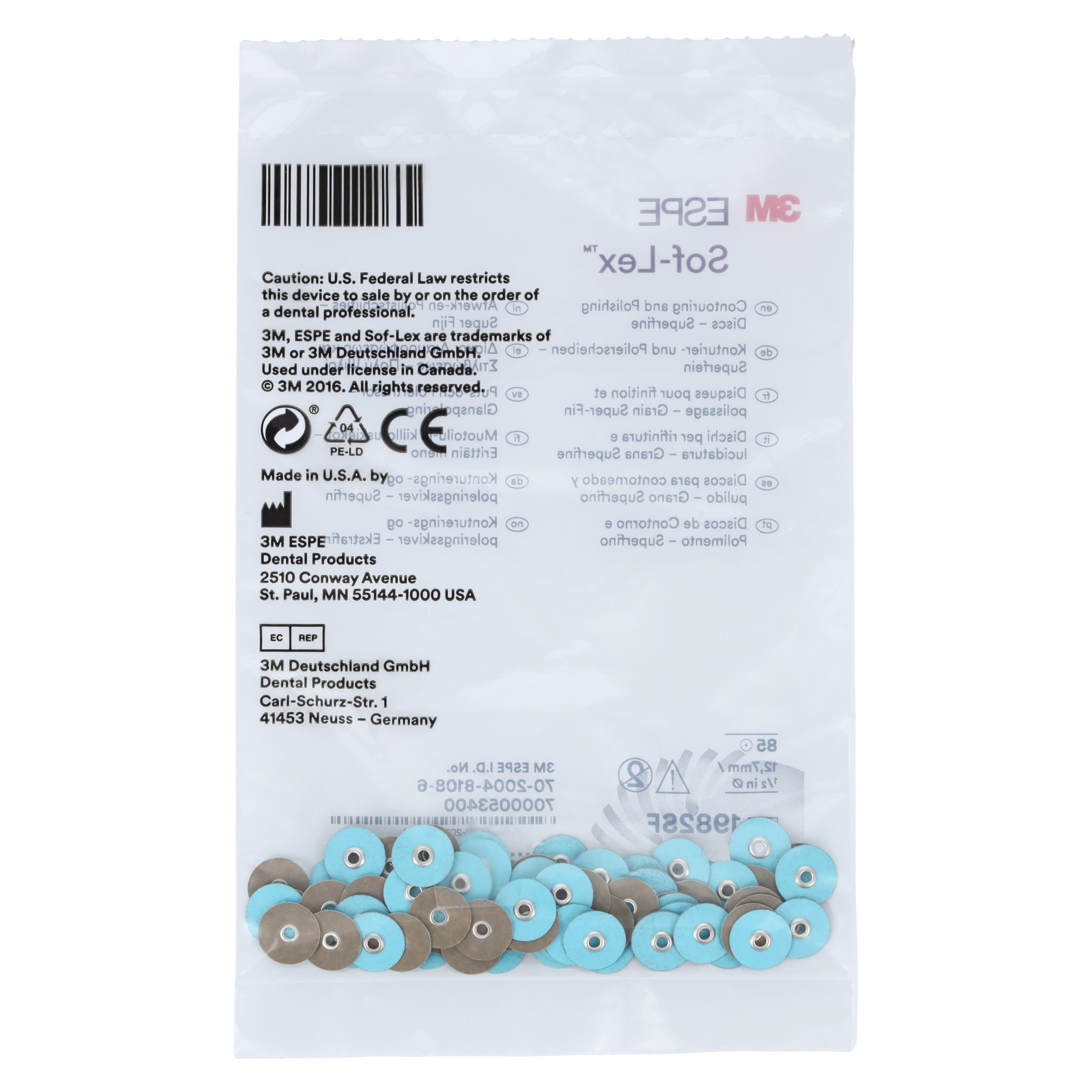 3M Sof-Lex Contouring and Polishing Discs, Pop-On, 1/2" Diameter, Superfine, Light Blue, 85/Pk, 1982SF thumbnail 4