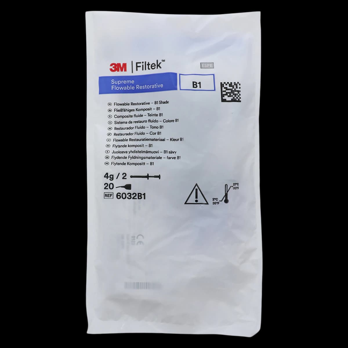 3M Filtek Supreme Flowable Restorative Syringe Refill, Shade B1, 2g Syringes, 2/Pkg, 6032B1 - Filtek Supreme Flowable B1 Syringe Refill 2g 2Bx - Image 1