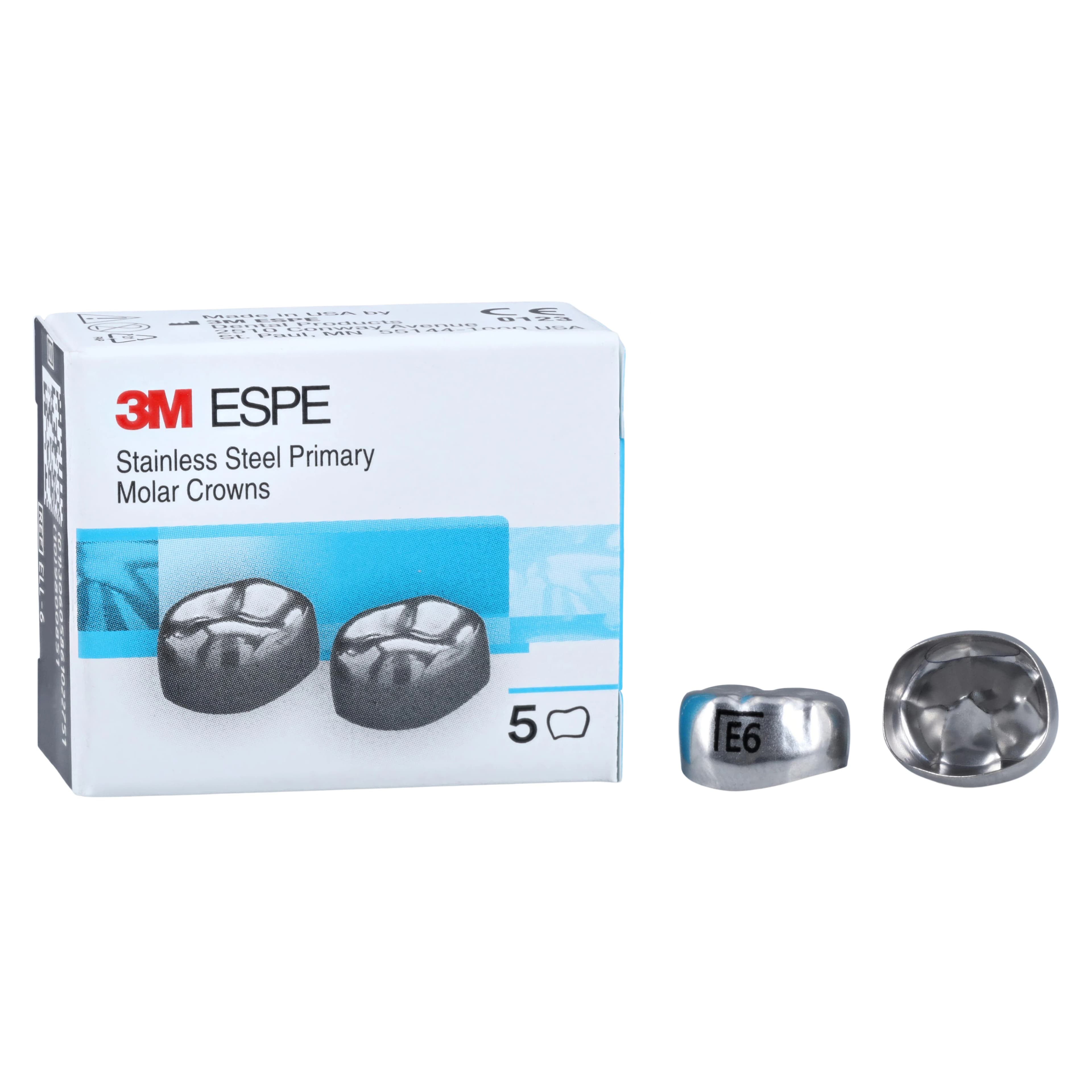3M Preformed Temporary Crowns, Size ELL6, 2nd Primary Lower Left Molar, Pediatric, 5/Box - 3M Crowns SS 2nd Prim Mol - Image 1