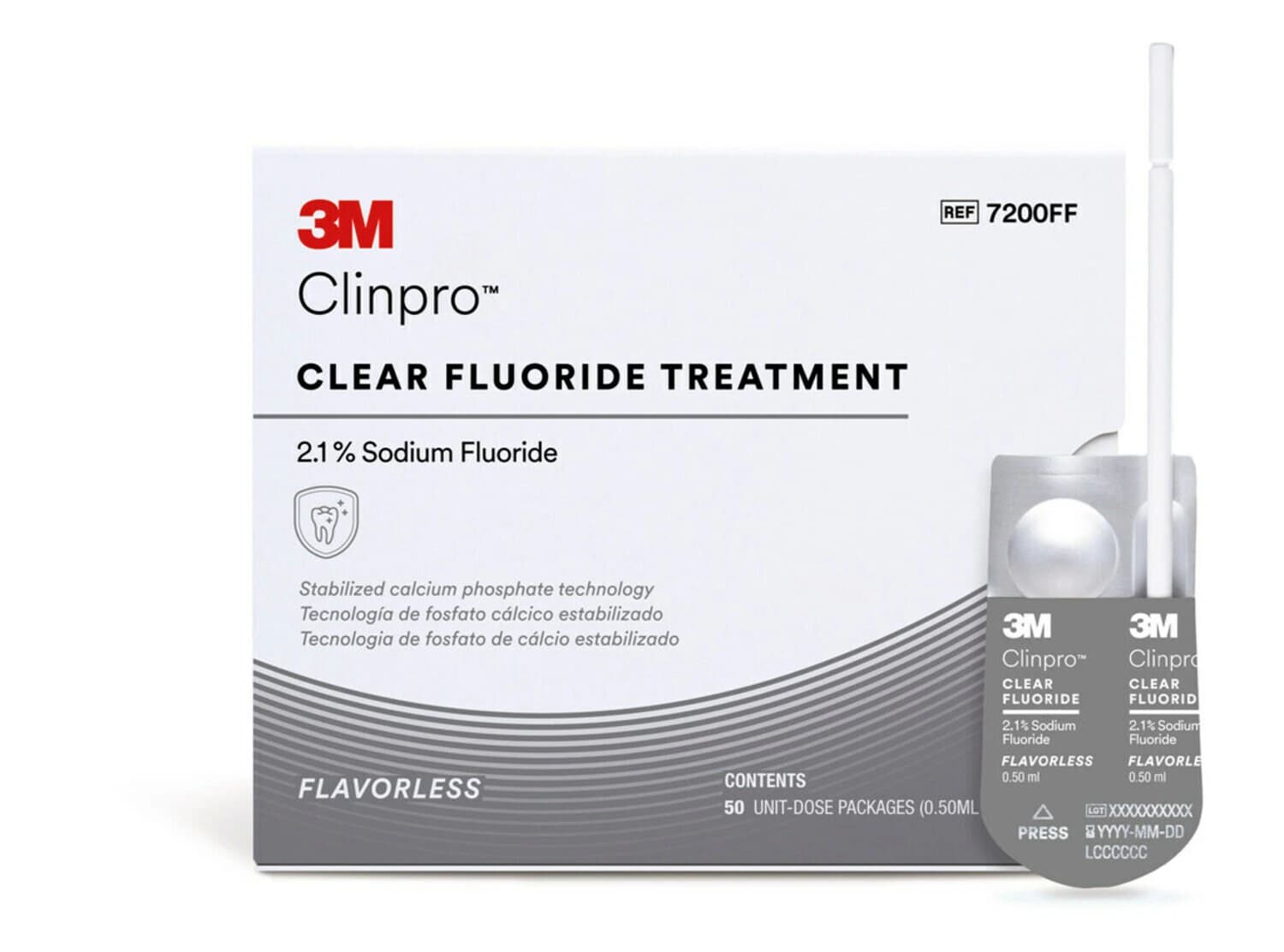 3M Clinpro Clear Fluoride Treatment, 2.1% Sodium Fluoride, Flavorless, 0.5 mL Unit Dose, 50/Pk, 7200FF - Clinpro Clear Fluoride Flavorless, 0.5 Ml Unit Dose, 50/Pk - Image 1