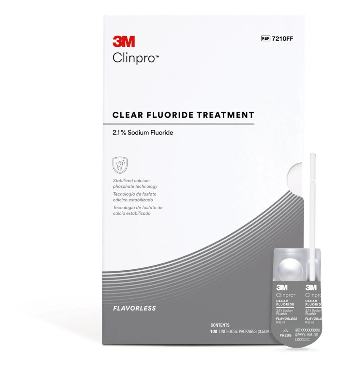 3M Clinpro Clear Fluoride Treatment, 2.1% Sodium Fluoride, Flavorless, 0.5 mL Unit Dose, 100/Pk, 7210FF - Clinpro Clear Fluoride, Flavorless, Unit Dose, 100/Pk - Image 1