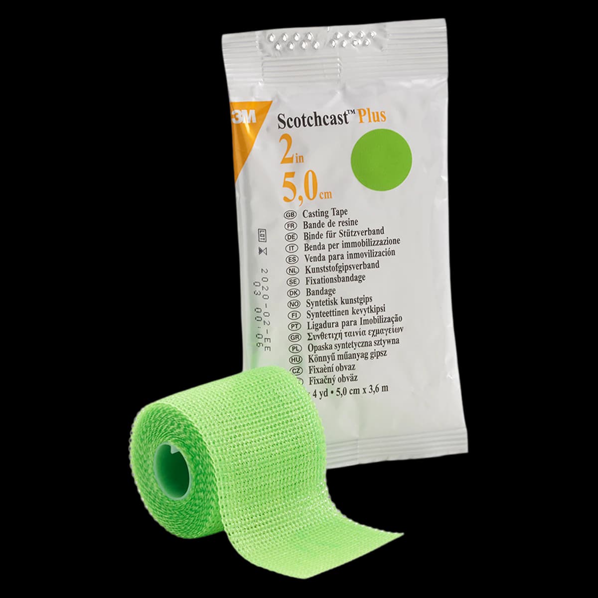 3M Scotchcast Plus Casting Tape, 2" x 4 yds, Bright Green, 10/Case, 82002V - 3M SCOTCHCAST PLUS CASTING TAPE, 82002V - Image 1