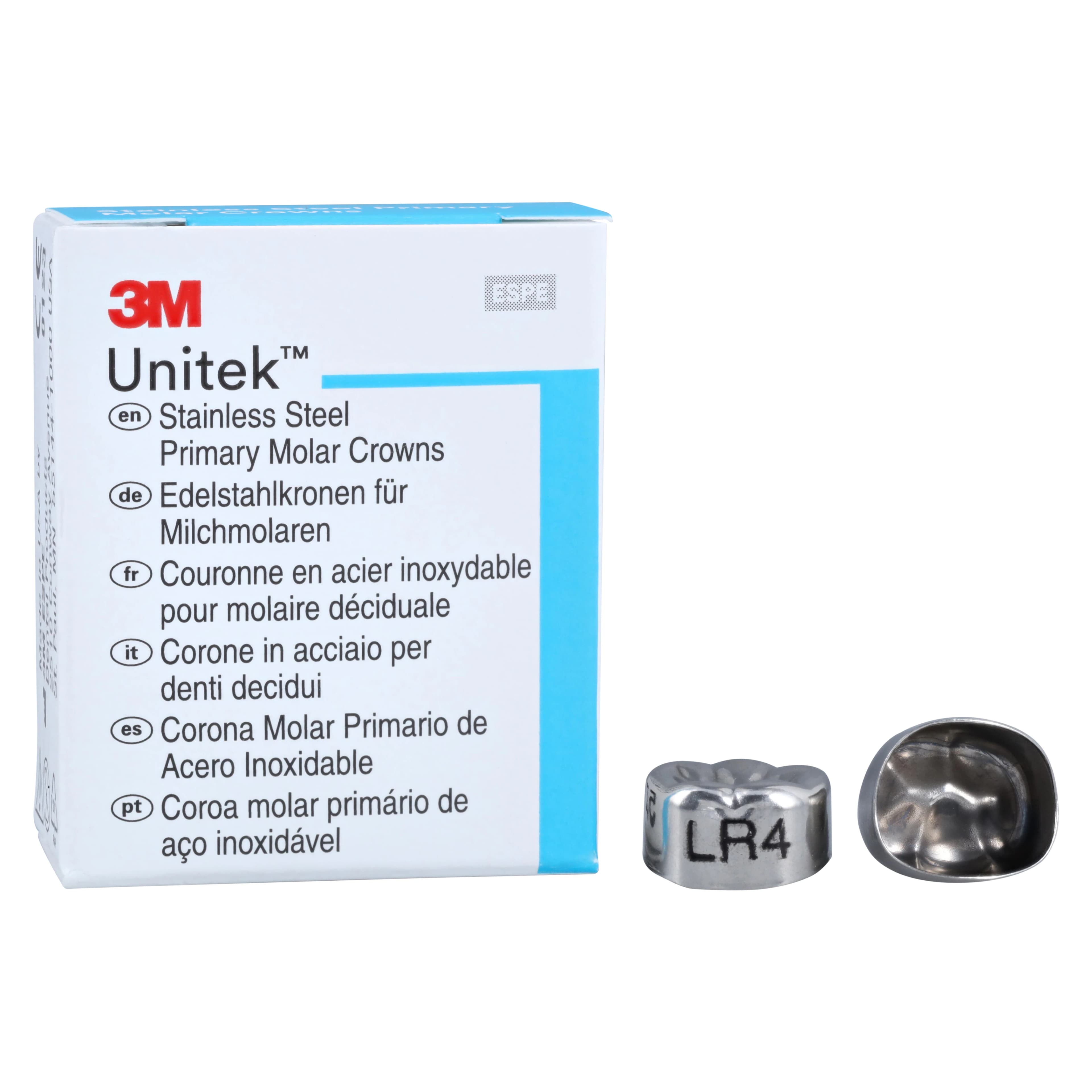 3M Unitek Stainless Steel Primary Molar Crowns, Lower Right Second Primary Molar, Size 4 (LR4), 5/Box, 900244 thumbnail 2