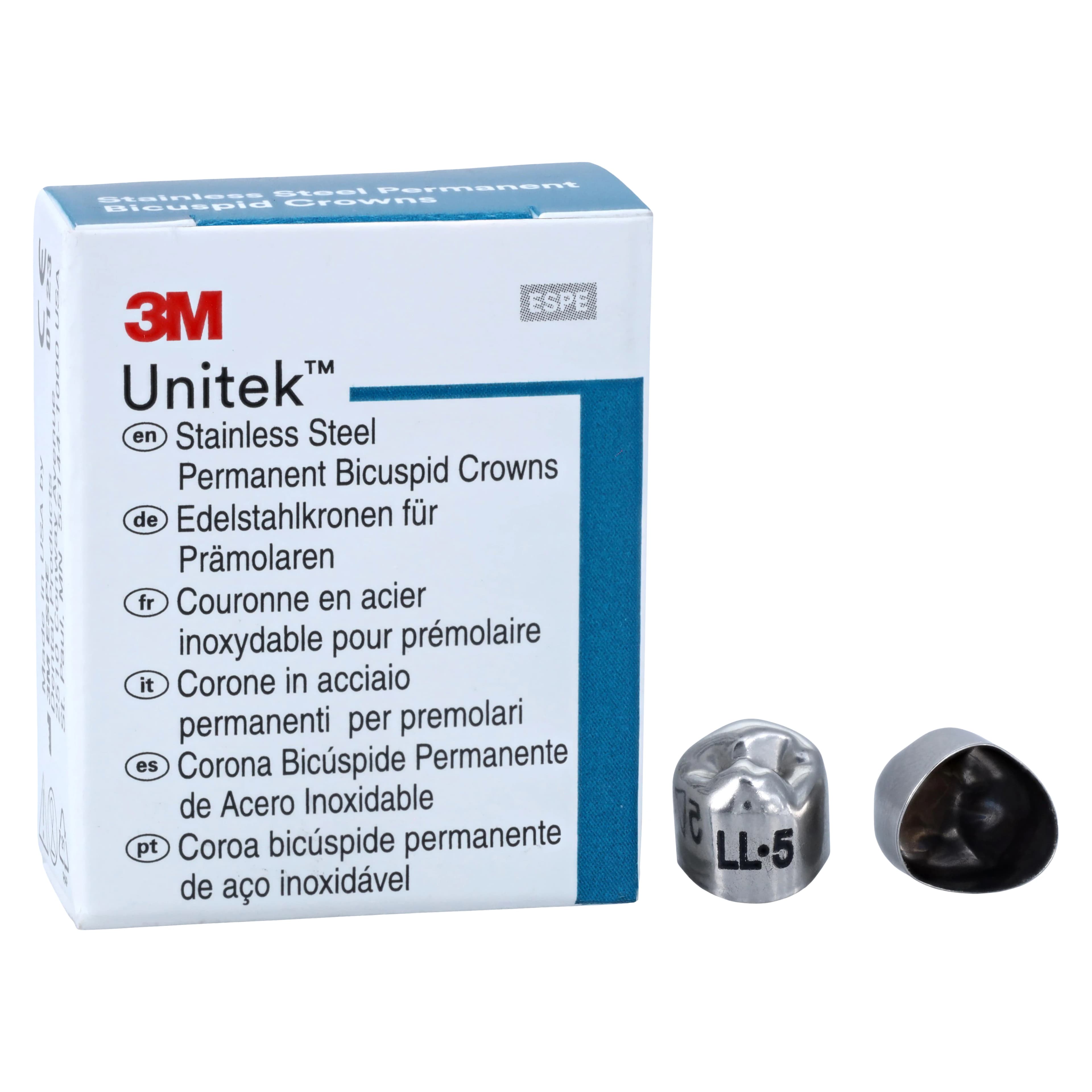 3M Unitek Stainless Steel Permanent Bicuspid Crown, Lower Left First Bicuspid, Size 5 (5LL), 5 per Box, 900535 thumbnail 2
