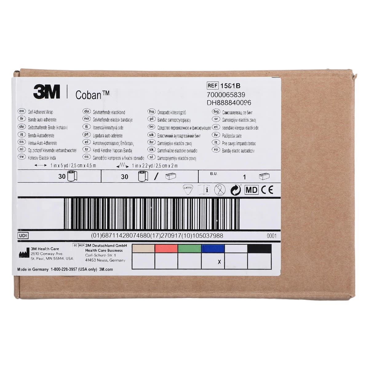 3M Coban Self-Adherent Wrap, 1" x 5 yds, Blue, Non-Sterile, Latex-Free, 30/Box, 1581B thumbnail 6