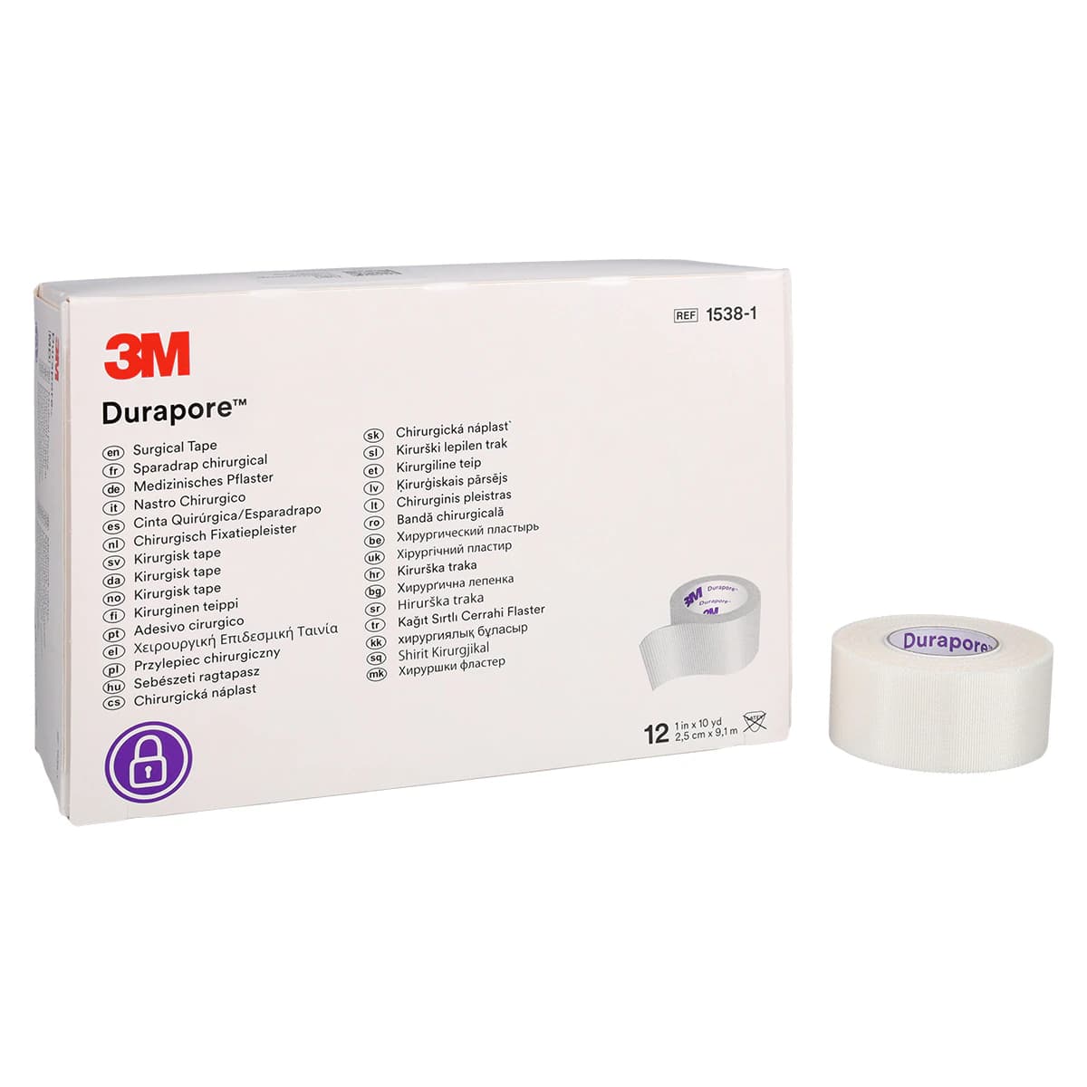 3M Durapore Surgical Tape, 1" x 10 yds, White, Non-Sterile, 12 Rolls/Box, 1538-1 thumbnail 2