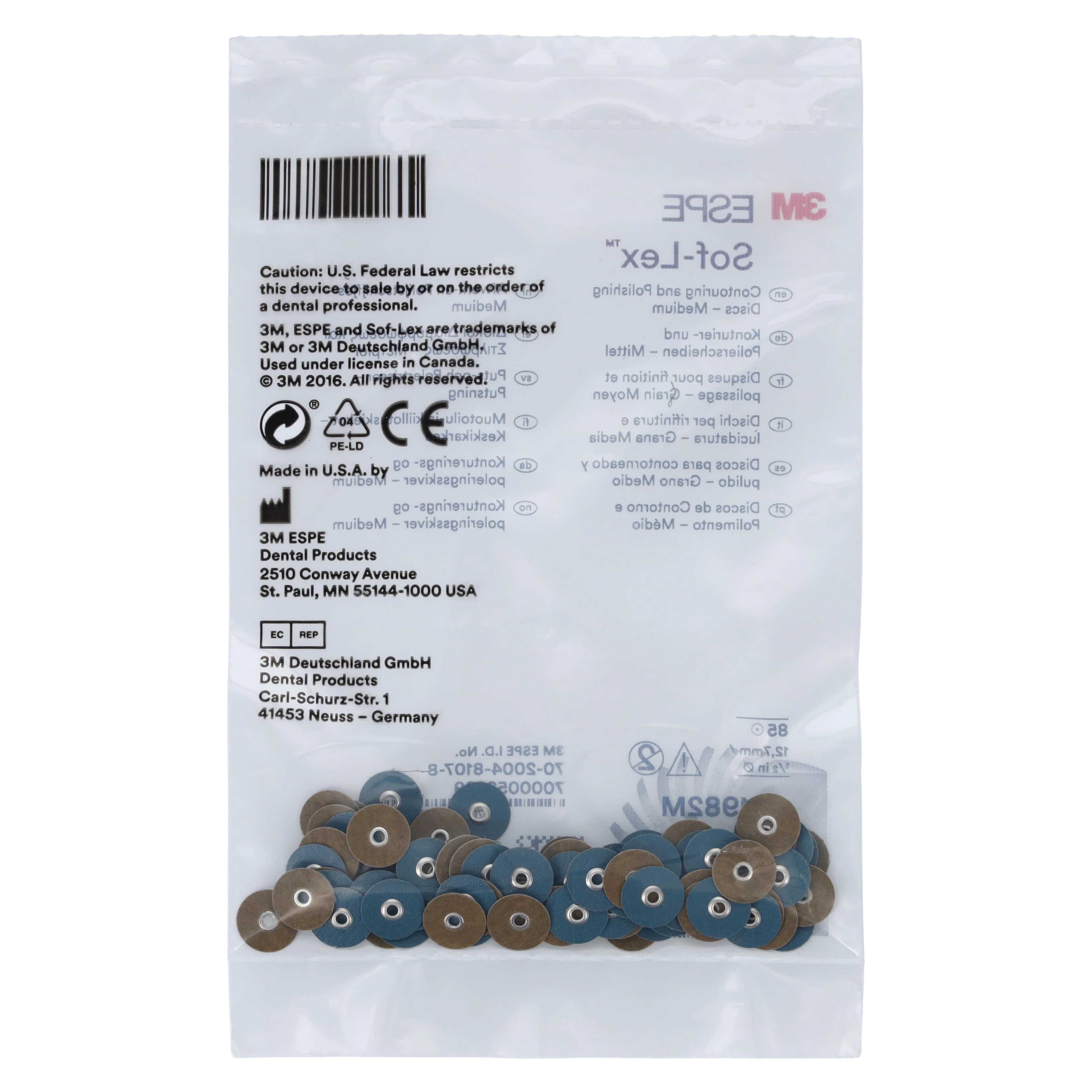3M Sof-Lex Contouring and Polishing Discs, Pop-On, 1/2" Diameter, Medium Grit, Dark Blue, 85/Pkg, 1982M thumbnail 4