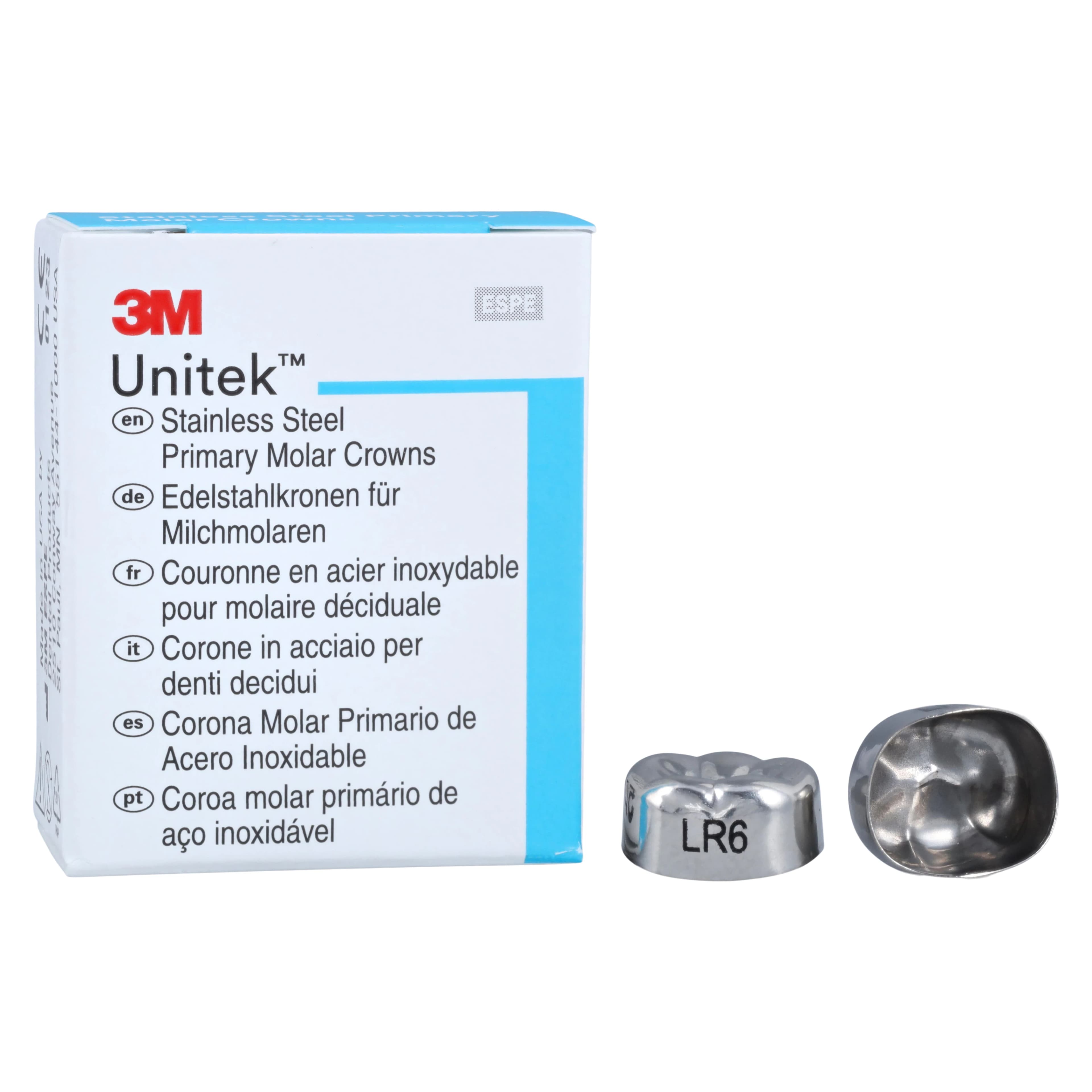 3M Unitek Stainless Steel Primary Molar Crowns, Lower Right Second Primary Molar, Size 6 (LR6), 5/Box, 900246 - 3M Unitek SS Primary Molar Crowns Lower Right Second Primary Molar Size 6 5Bx - Image 1