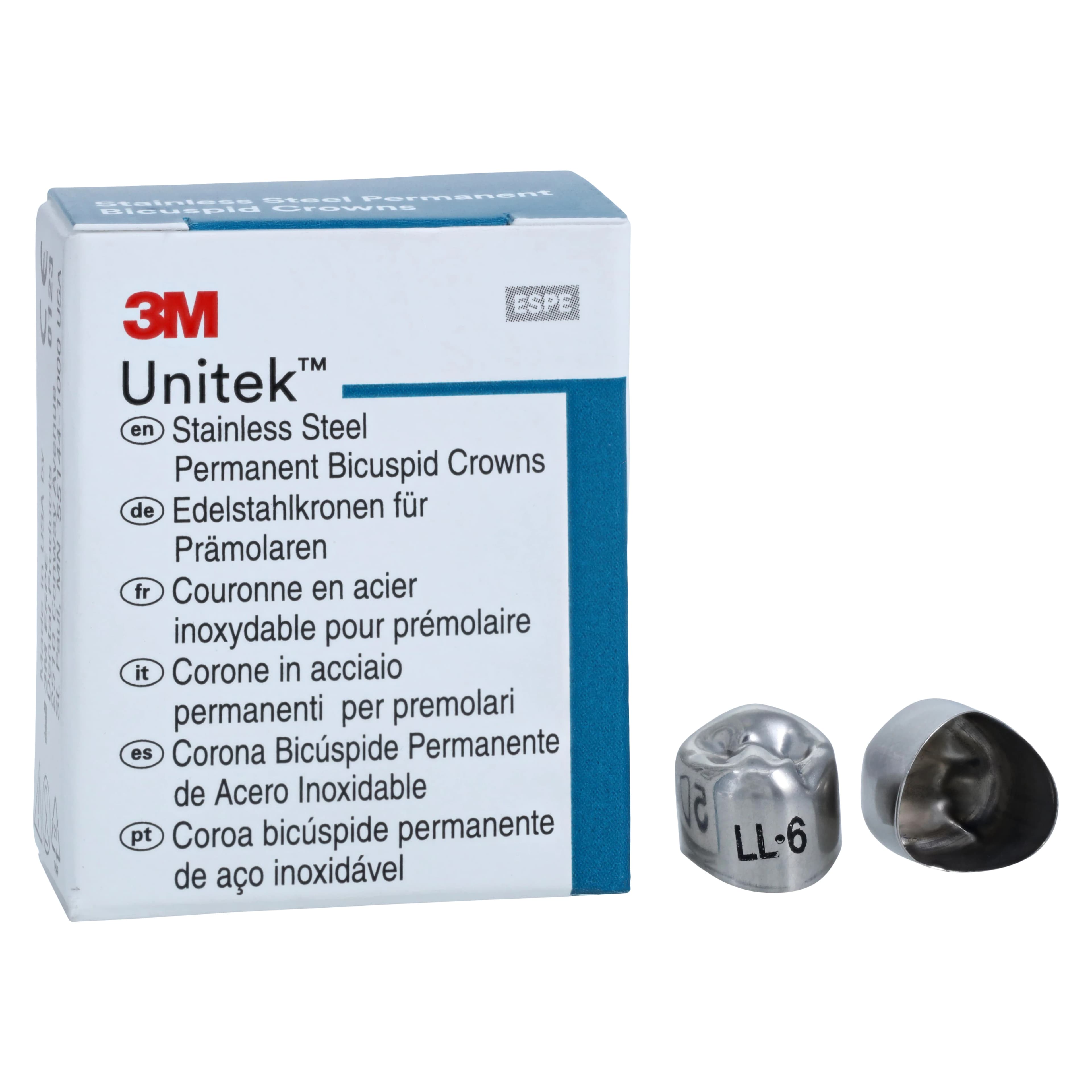 3M Unitek Stainless Steel Permanent Bicuspid Crown, Lower Left First Bicuspid, Size 6 (6LL), 5/Box, 900536 thumbnail 2