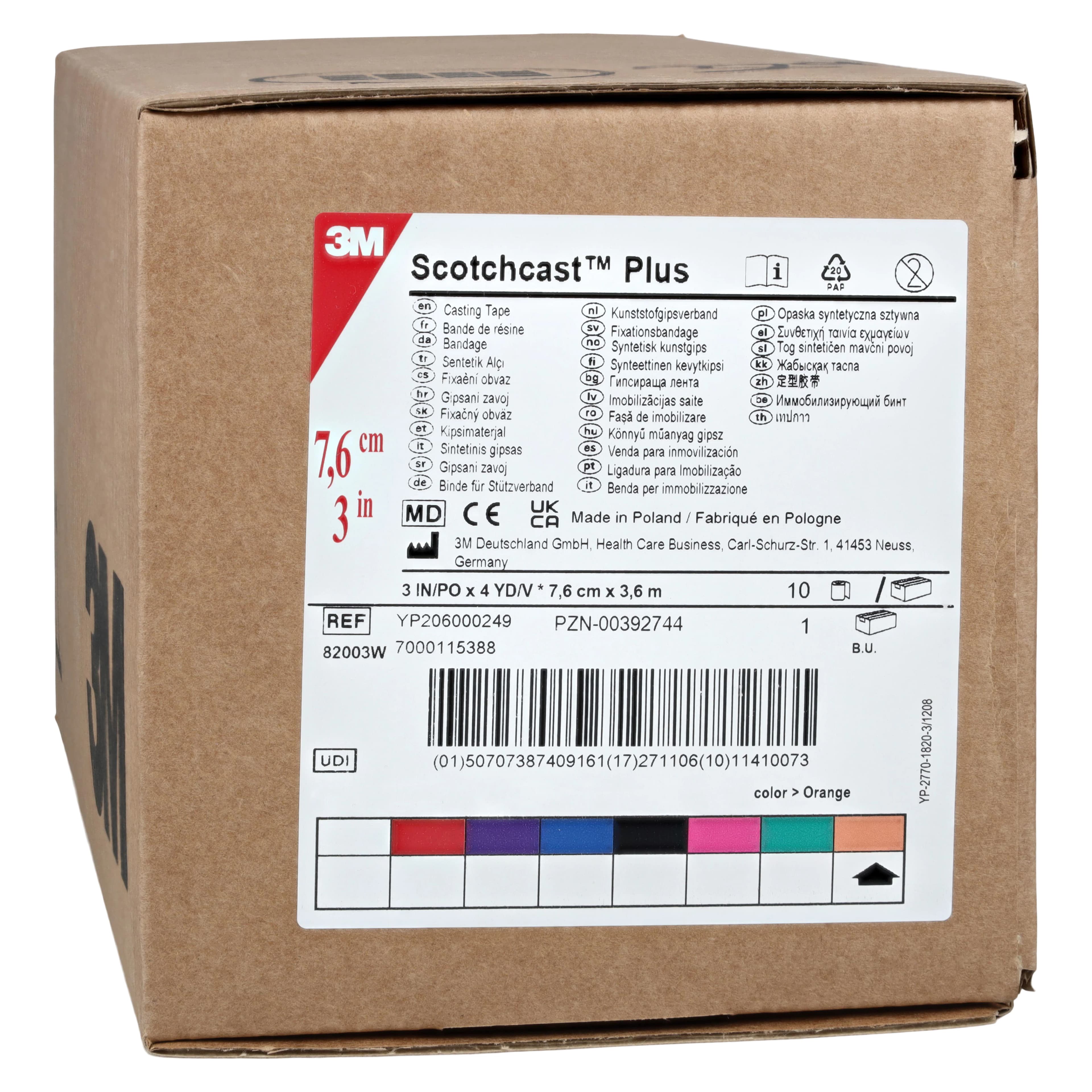 3M Scotchcast Plus Casting Tape, 3" x 4 yds, Bright Orange, 10/Case, 82003W - 3M SCOTCHCAST PLUS CASTING TAPE, 82003W - Image 1