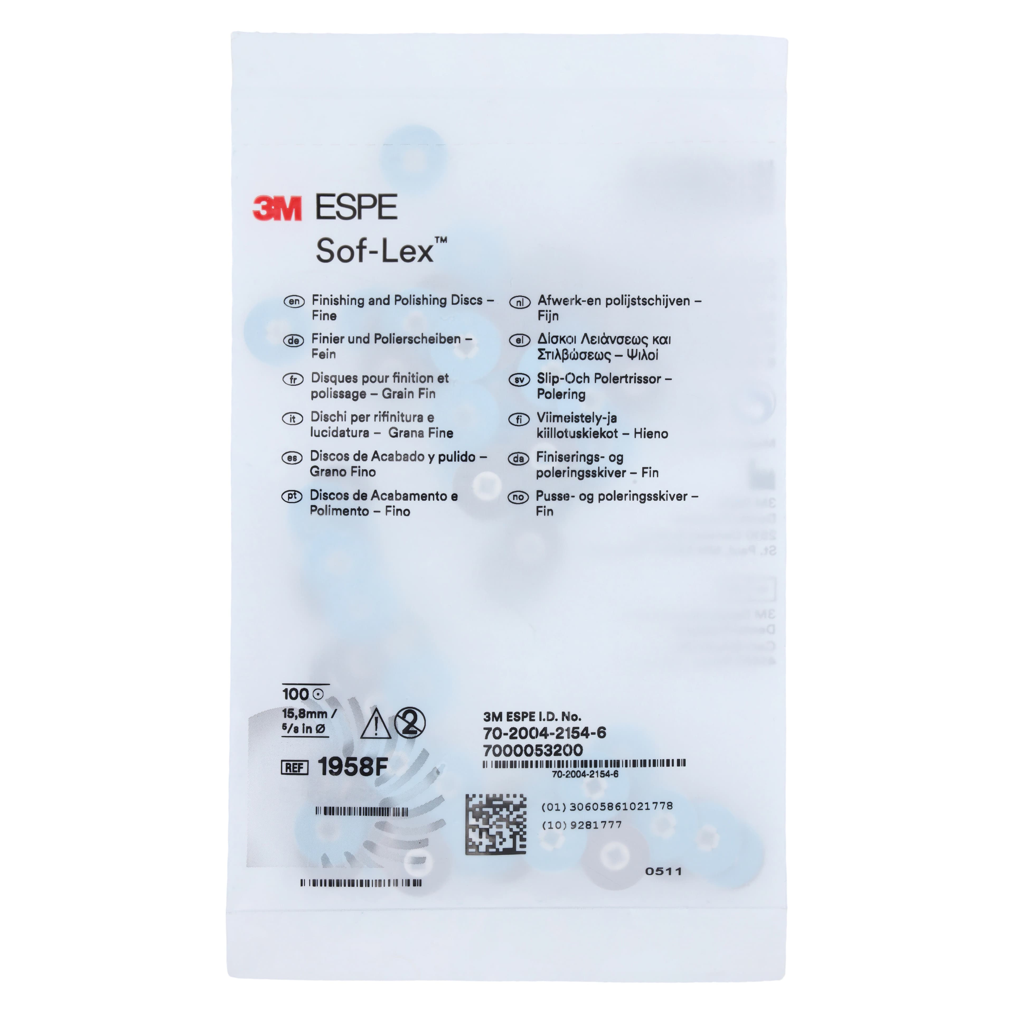 3M Sof-Lex Contouring and Polishing Discs, Square Eyelet Center, 5/8" (0.625"), Fine, Medium Blue, 100/Pk, 1958F thumbnail 2