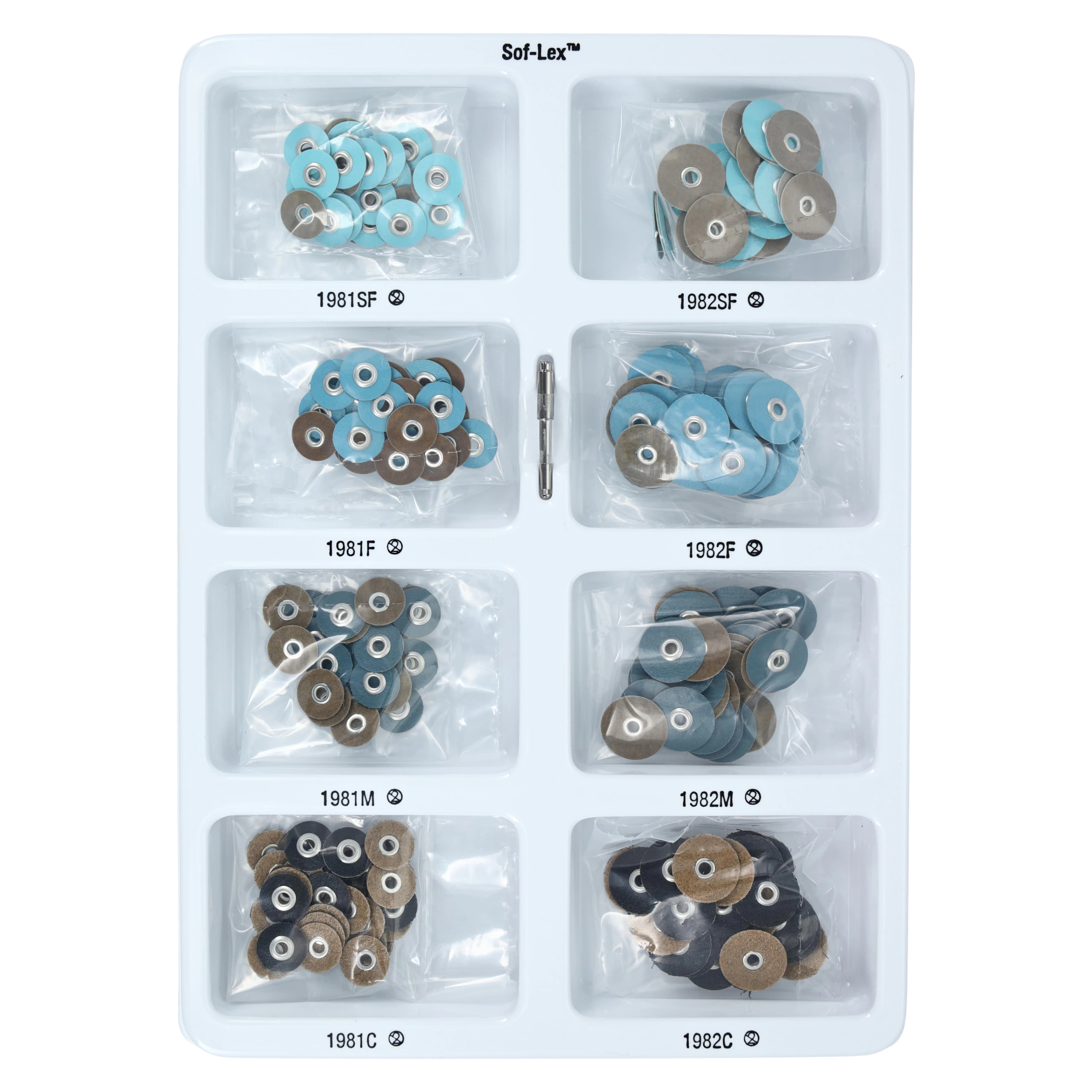 3M™ Sof-Lex™ Contouring and Polishing Discs Kit, Pop-On, Assorted Grits, 3/8" and 1/2" Diameters, 1 RA Mandrel, 1980 thumbnail 3
