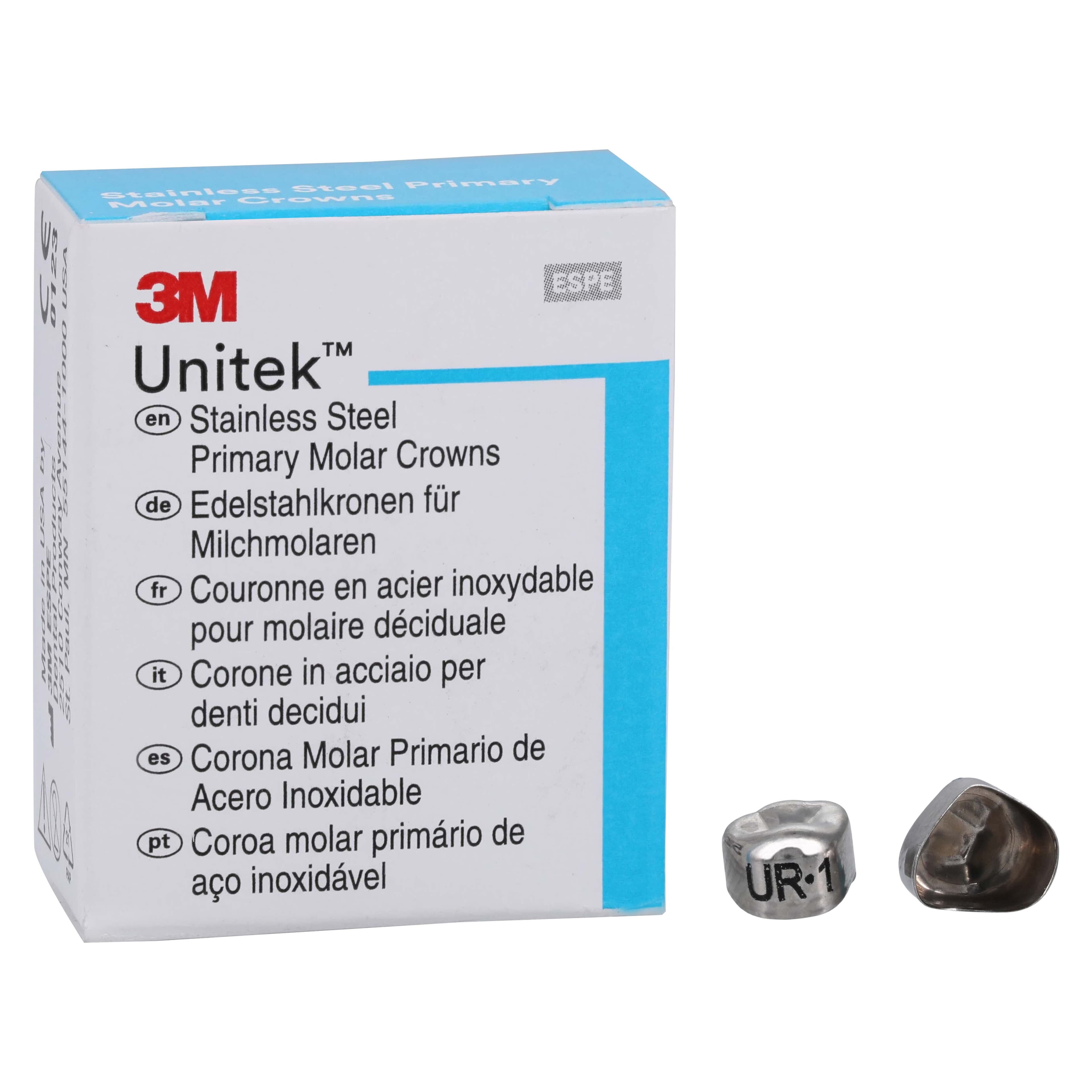 3M Unitek Stainless Steel Primary Molar Crown, Upper Right First Molar, Size 1 (1UR1), 5/Box, 900121 thumbnail 2