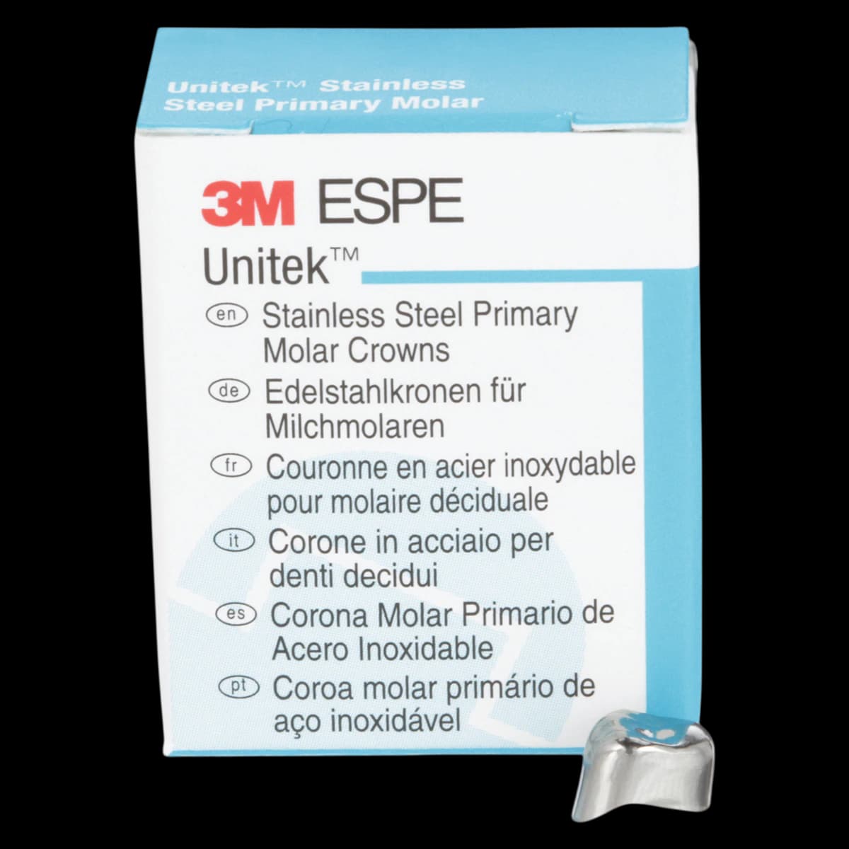 3M Unitek Stainless Steel Primary Molar Crown, Upper Right First Molar, Size 1 (1UR1), 5/Box, 900121 - 3M Unitek Stainless Steel Primary Molar Crowns Upper Right First Size 1 5Bx - Image 1