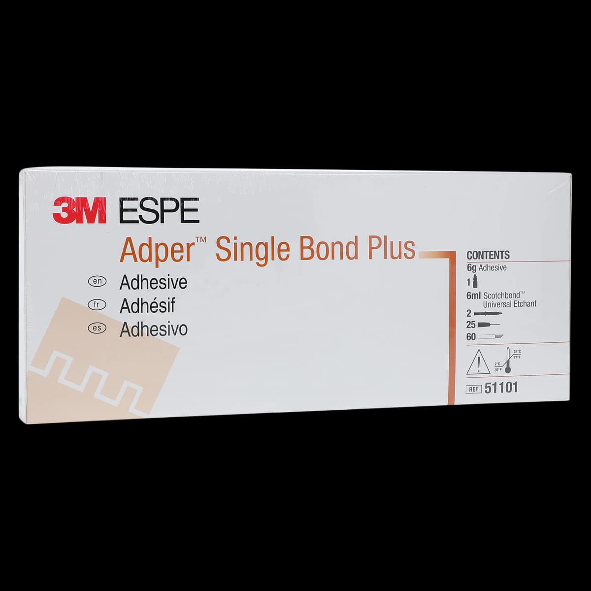 3M Adper Single Bond Plus Adhesive Intro Kit, Total-Etch Light-Cured Dental Adhesive, 1 x 6 g Vial, 2 x 3 mL Etchant Syringes, 60 Brush Tips, #51101 - Adper Single Bond Plus Adhesive Intro Kit - Image 1