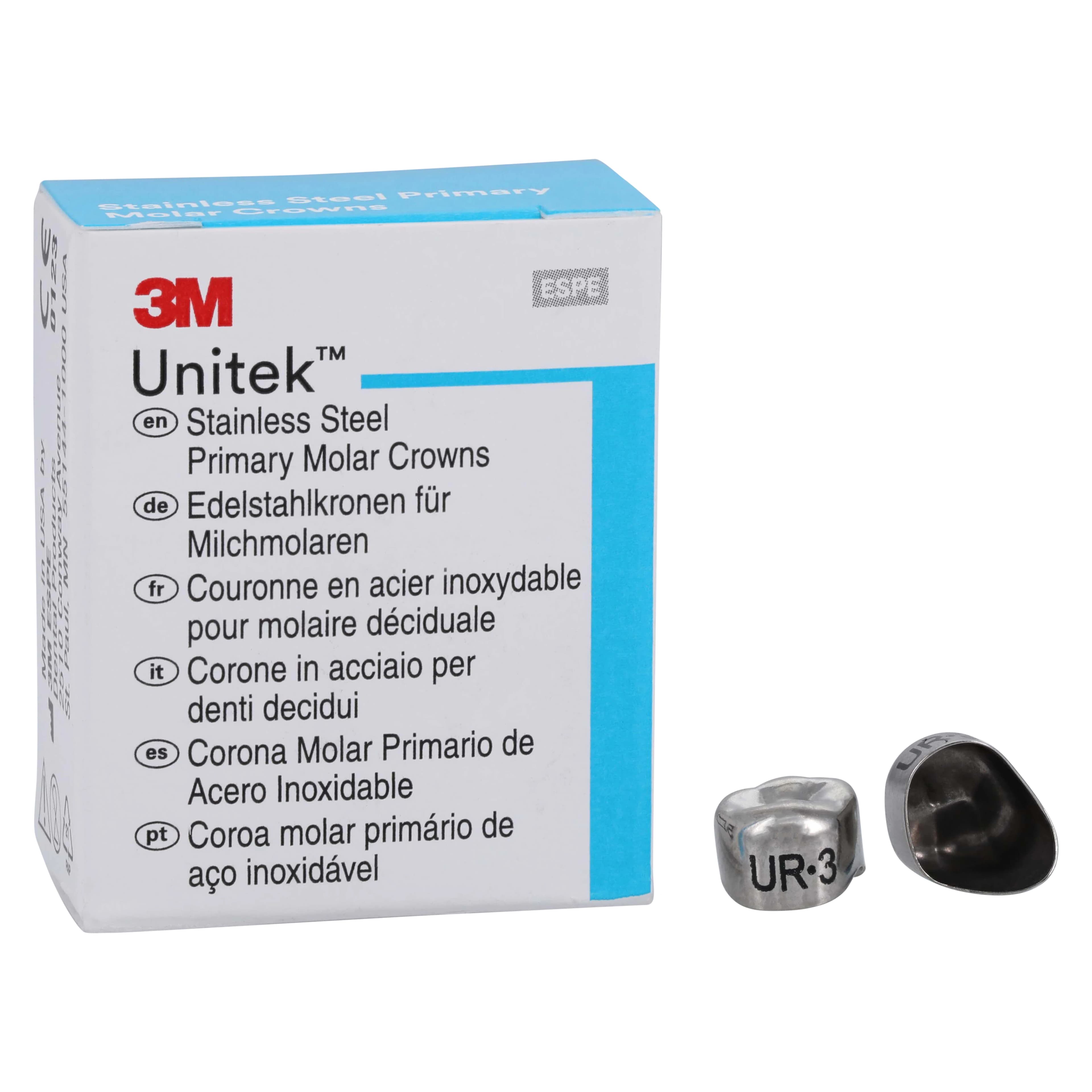 3M Unitek Stainless Steel Primary Molar Crown, Upper Right First Molar, Size 3 (UR3), 5/Box, 900123 thumbnail 2