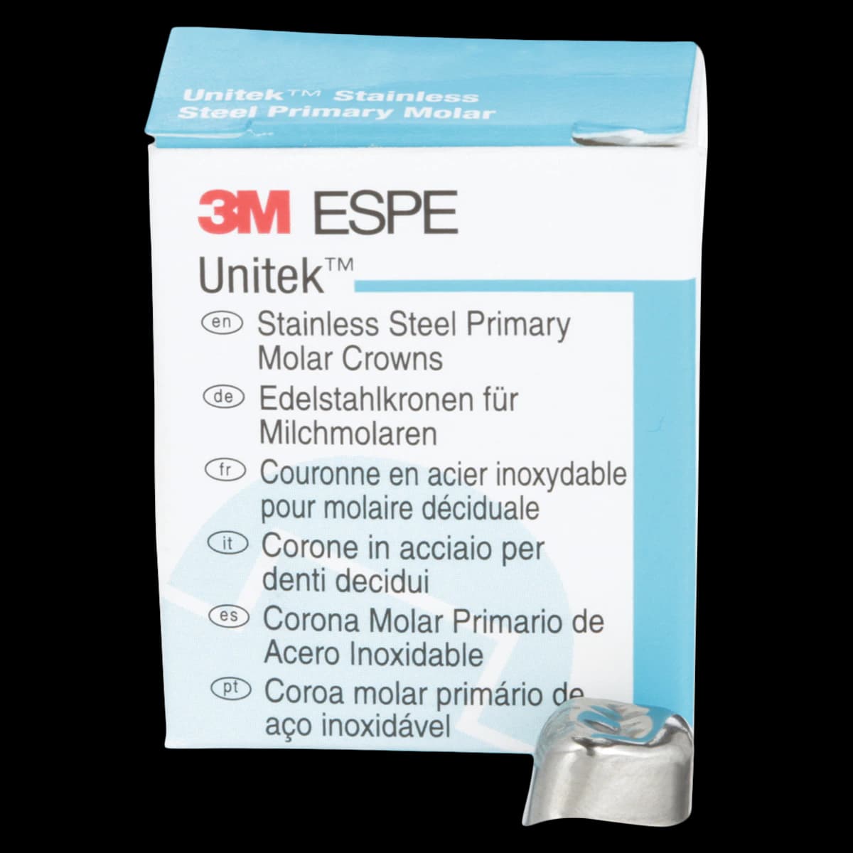 3M Unitek Stainless Steel Primary Molar Crown, Upper Right First Molar, Size 5 (UR5), 5/Box, 900125 - 3M Unitek Stainless Steel Primary Molar Crowns Upper Right First Size 5 5Bx - Image 1