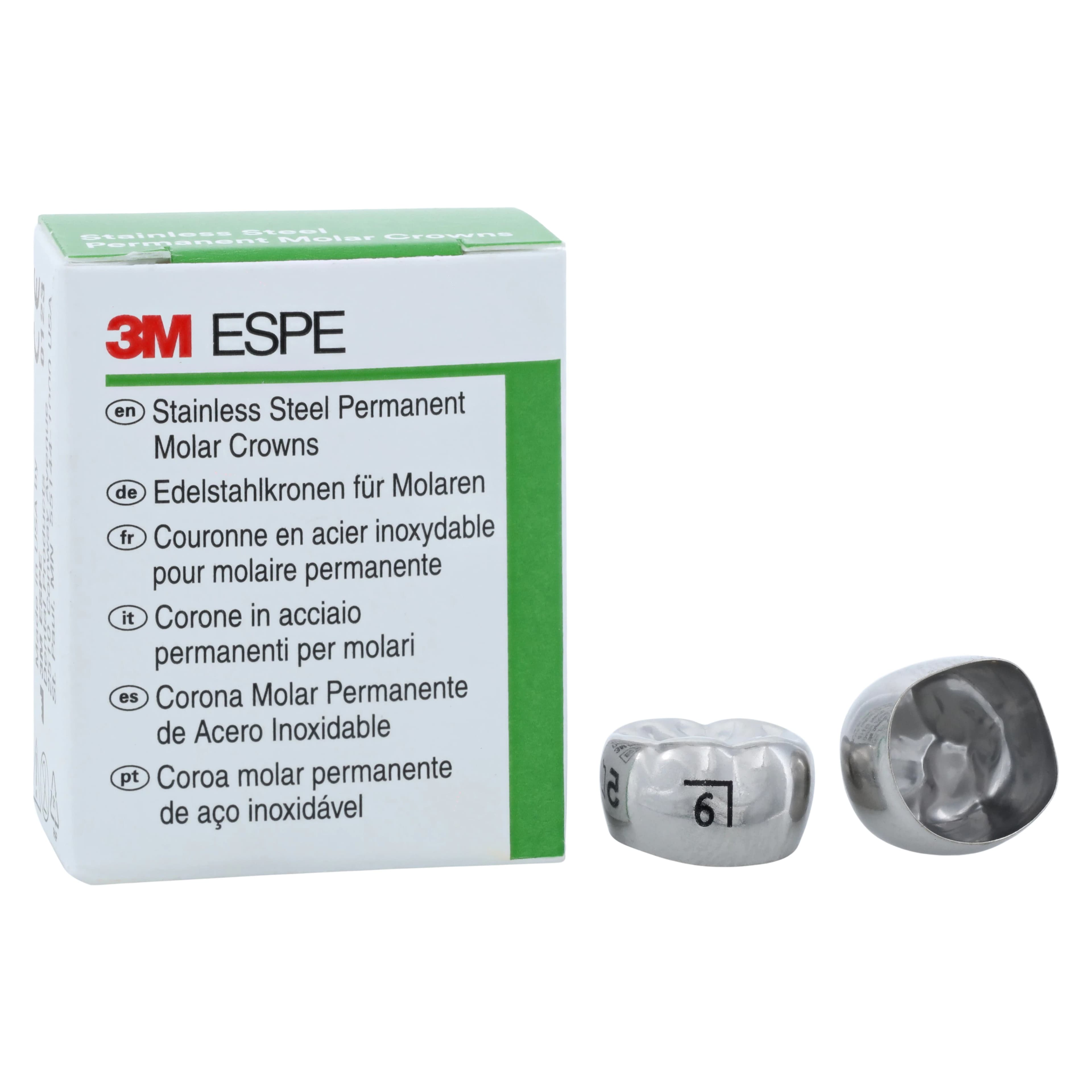 3M™ ESPE™ Ion Ni-Chro Stainless Steel Permanent Molar Crown, Size 6LR6, Lower Right First Permanent Molar, 5/Box - 3M™ ESPE™ SS Crowns Size 6LR6 1st Permanent Molar Box of 5 - Image 1