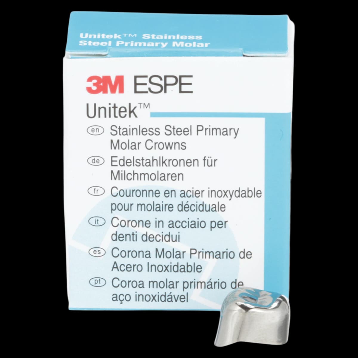3M Unitek Stainless Steel Primary Molar Crown, Upper Right First Molar, Size 6 (1UR6), 5/Box, 900126 - 3M Unitek Stainless Steel Primary Molar Crowns Upper Right First Size 6 5Bx - Image 1