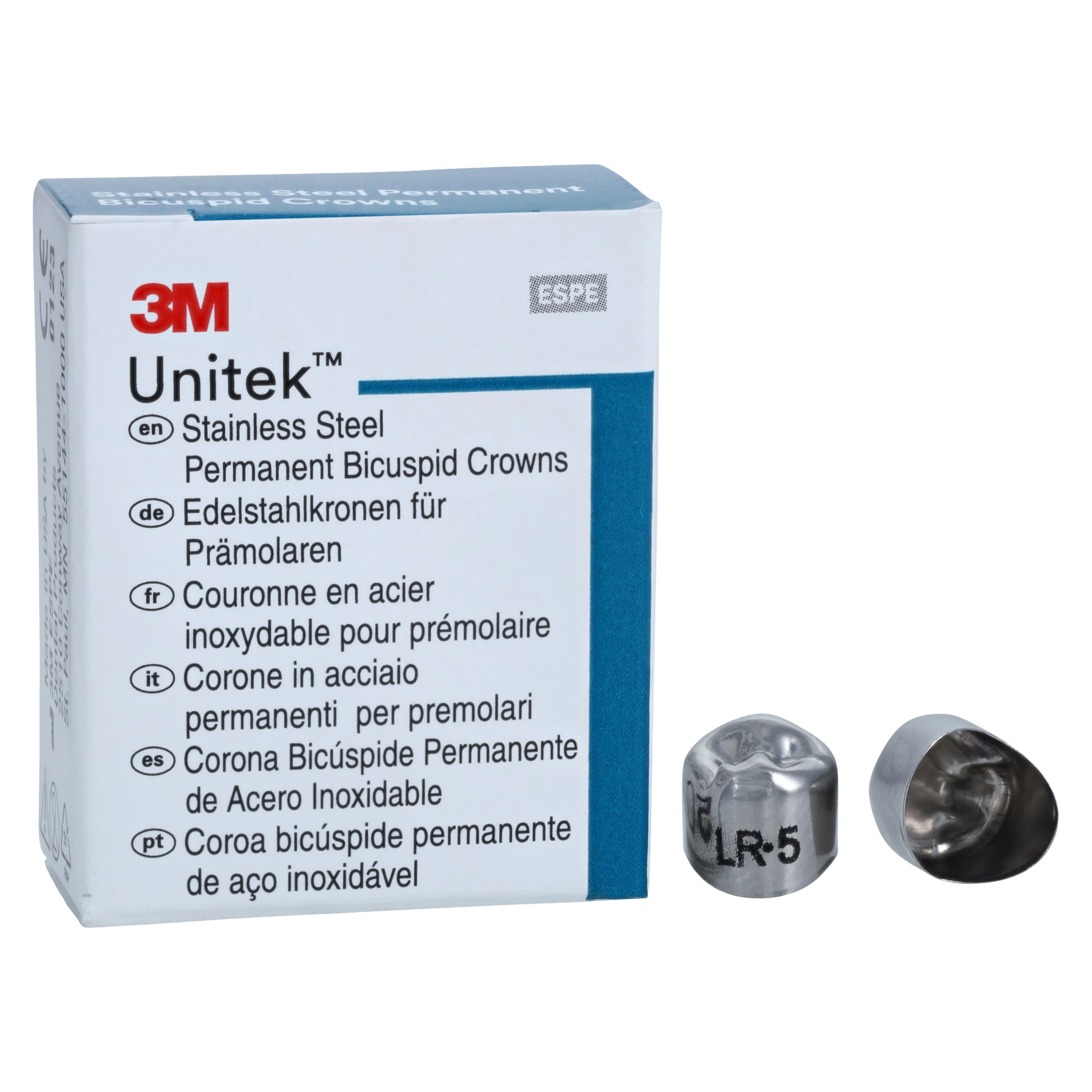 3M Unitek Stainless Steel Permanent Bicuspid Crown, Lower Right First Bicuspid, Size 5 (5LR), 5/Pkg, 900545 thumbnail 2