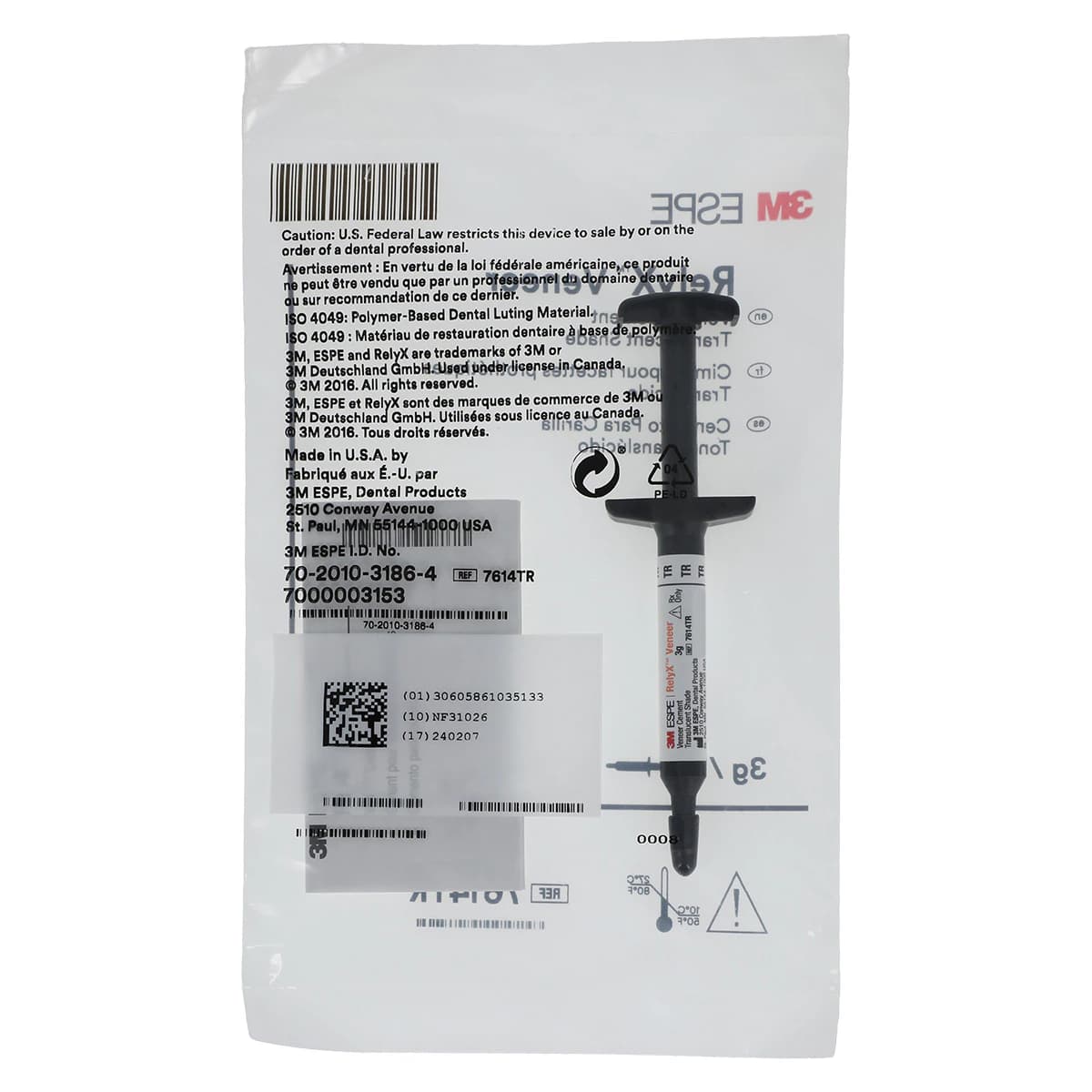 3M RelyX Veneer Cement, Translucent, Light-Cure Resin Cement Syringe Refill, 3 g, 7614TR thumbnail 3