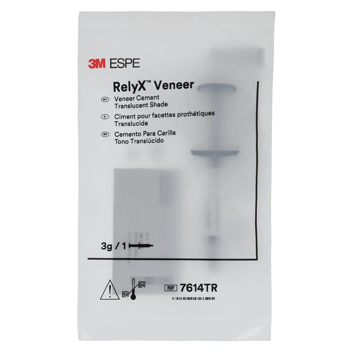 3M RelyX Veneer Cement, Translucent, Light-Cure Resin Cement Syringe Refill, 3 g, 7614TR thumbnail 2
