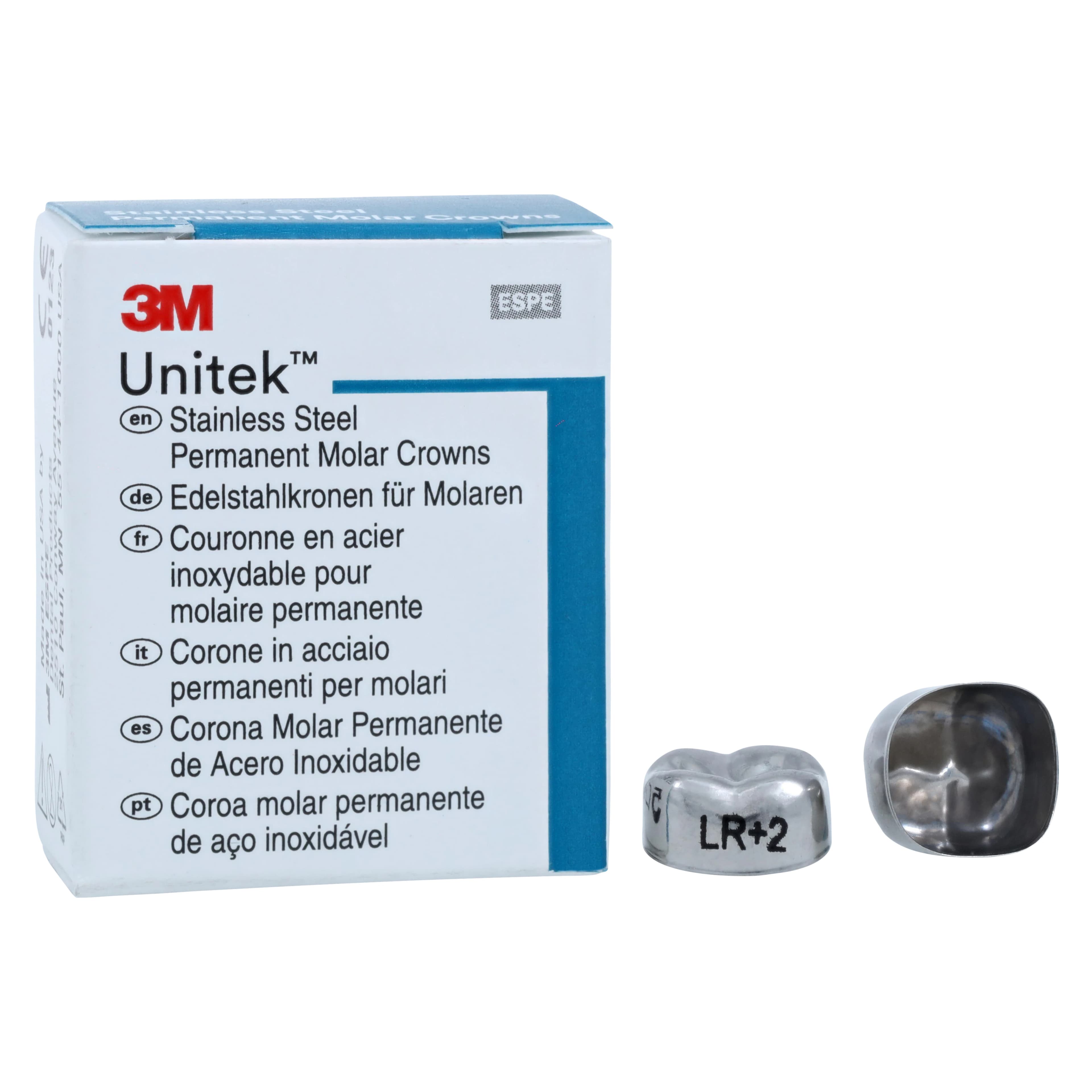 3M Unitek Permanent Stainless Steel Crowns, Lower Right Second Permanent Molar, Size 2LR, 5/Box, 900442 - 3M Unitek Stainless Steel Crowns Lower Right Second Permanent Molar Size 2 5Bx - Image 1